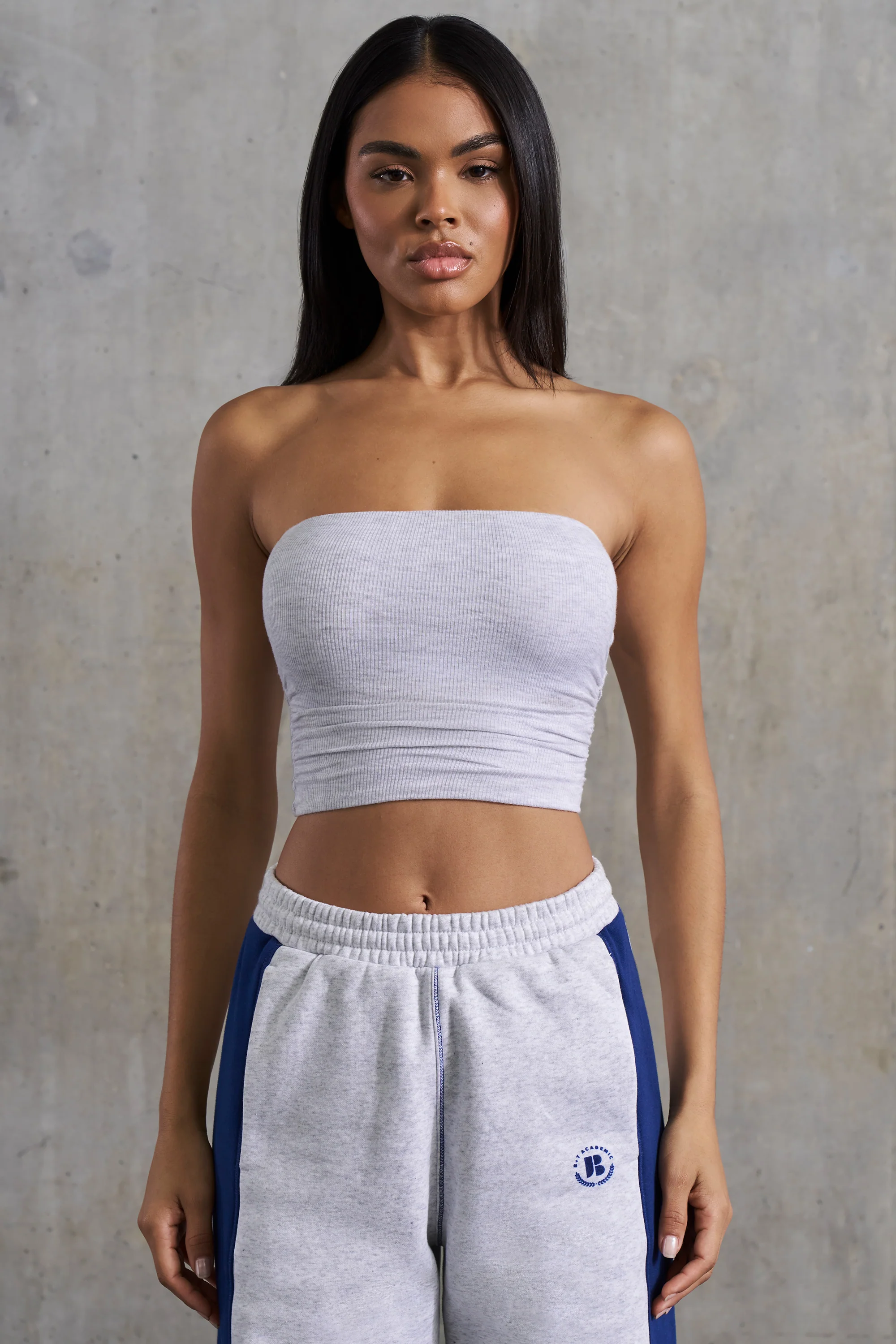 Soft Rib Ruched Bandeau Top in Heather Grey - Image 8