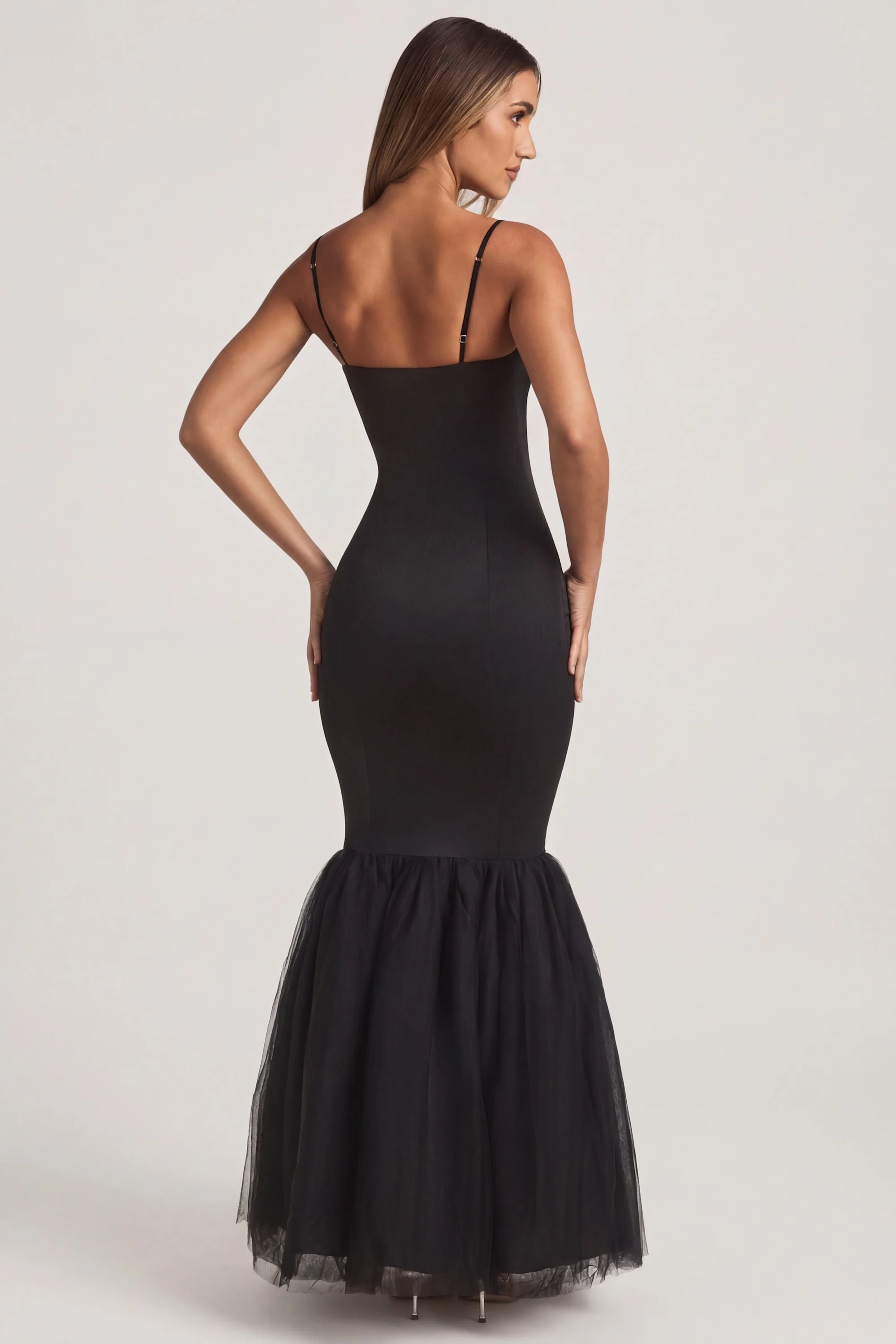Tulle Hem Fishtail Gown in Black - Image 2