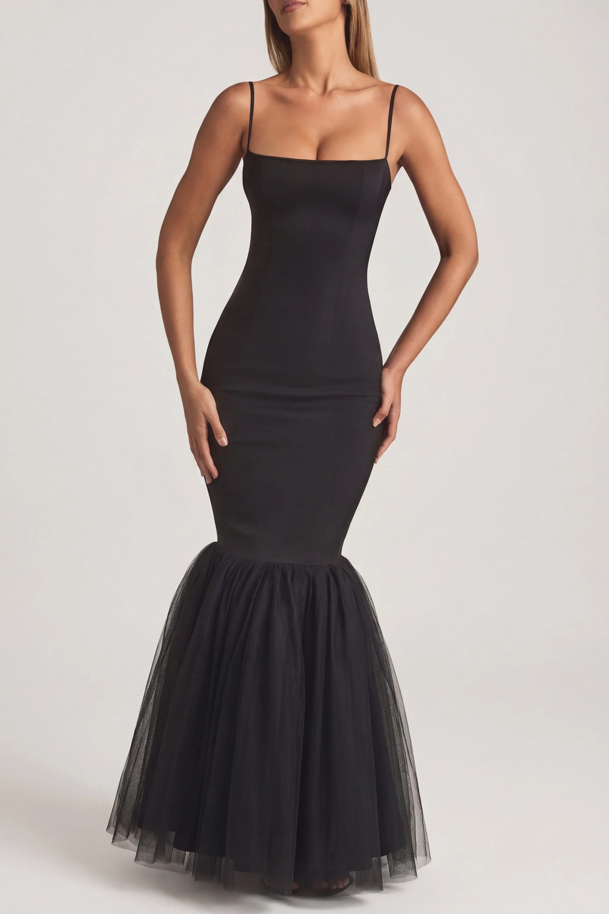 Tulle Hem Fishtail Gown in Black - Image 4
