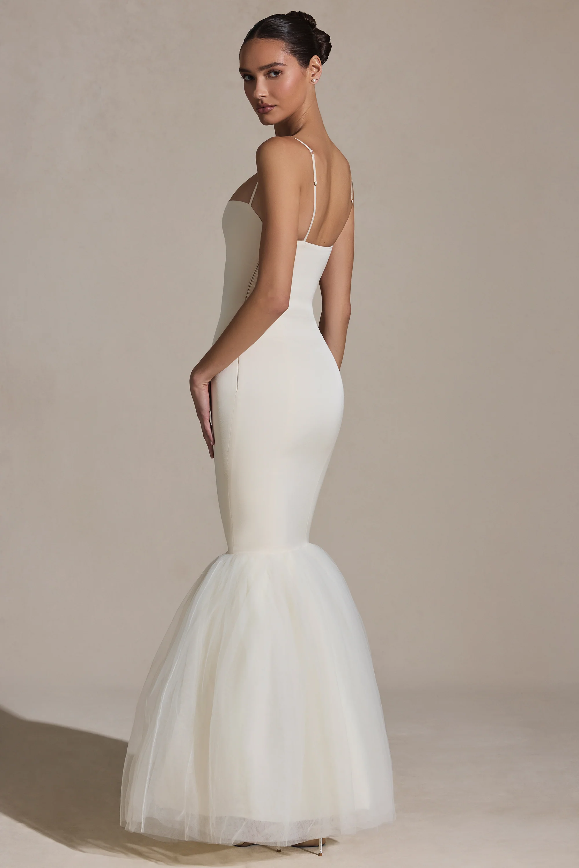 Tulle Hem Fishtail Gown in Ivory - Image 2