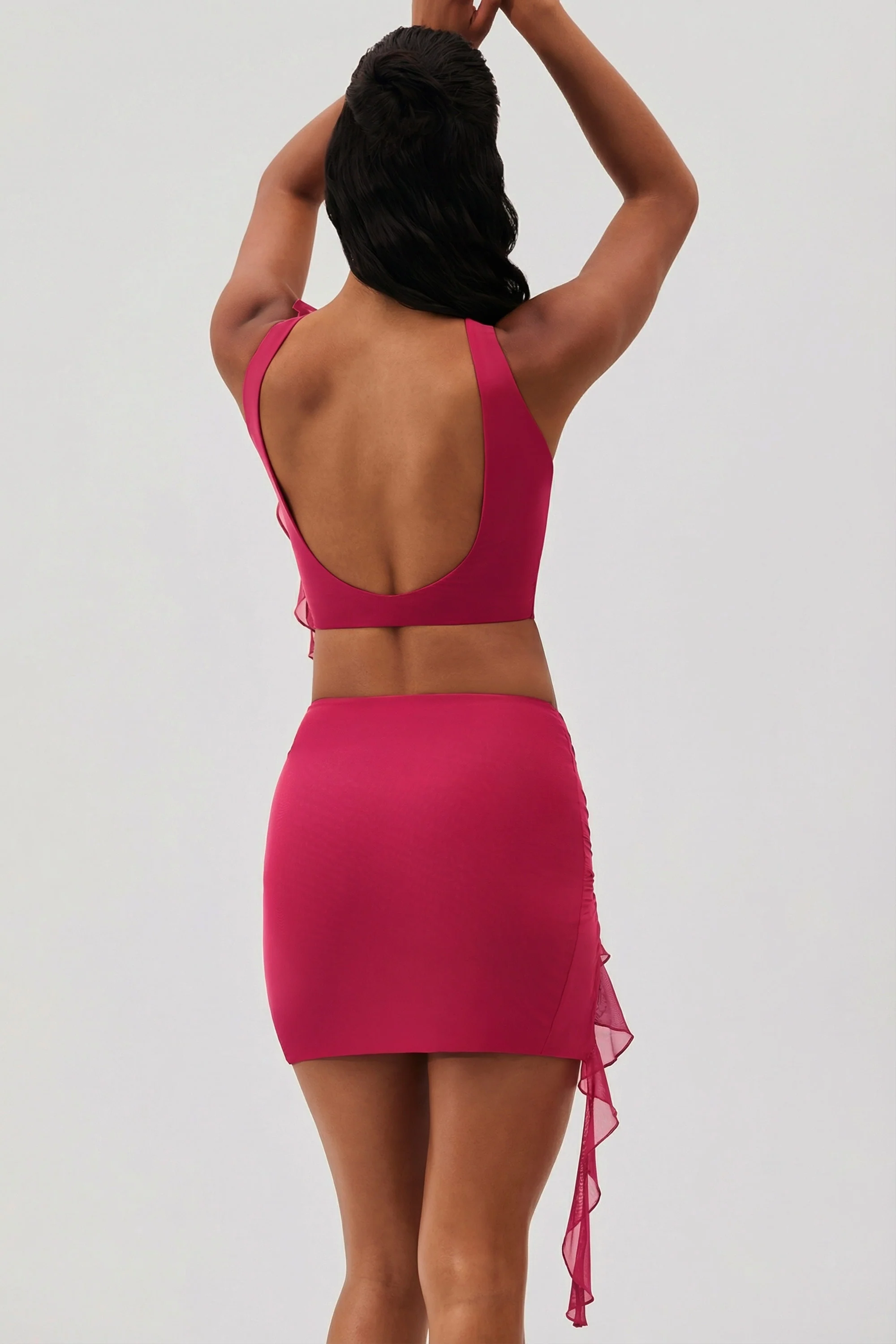 Ruffle Split Mini Skirt in Fuchsia - Image 2