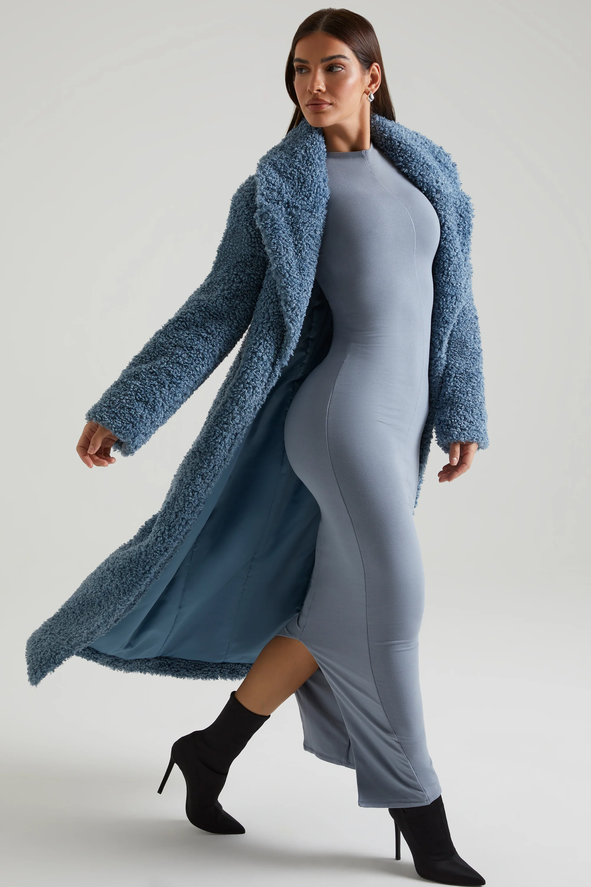 Long Shearling Coat in Blue - Image 10