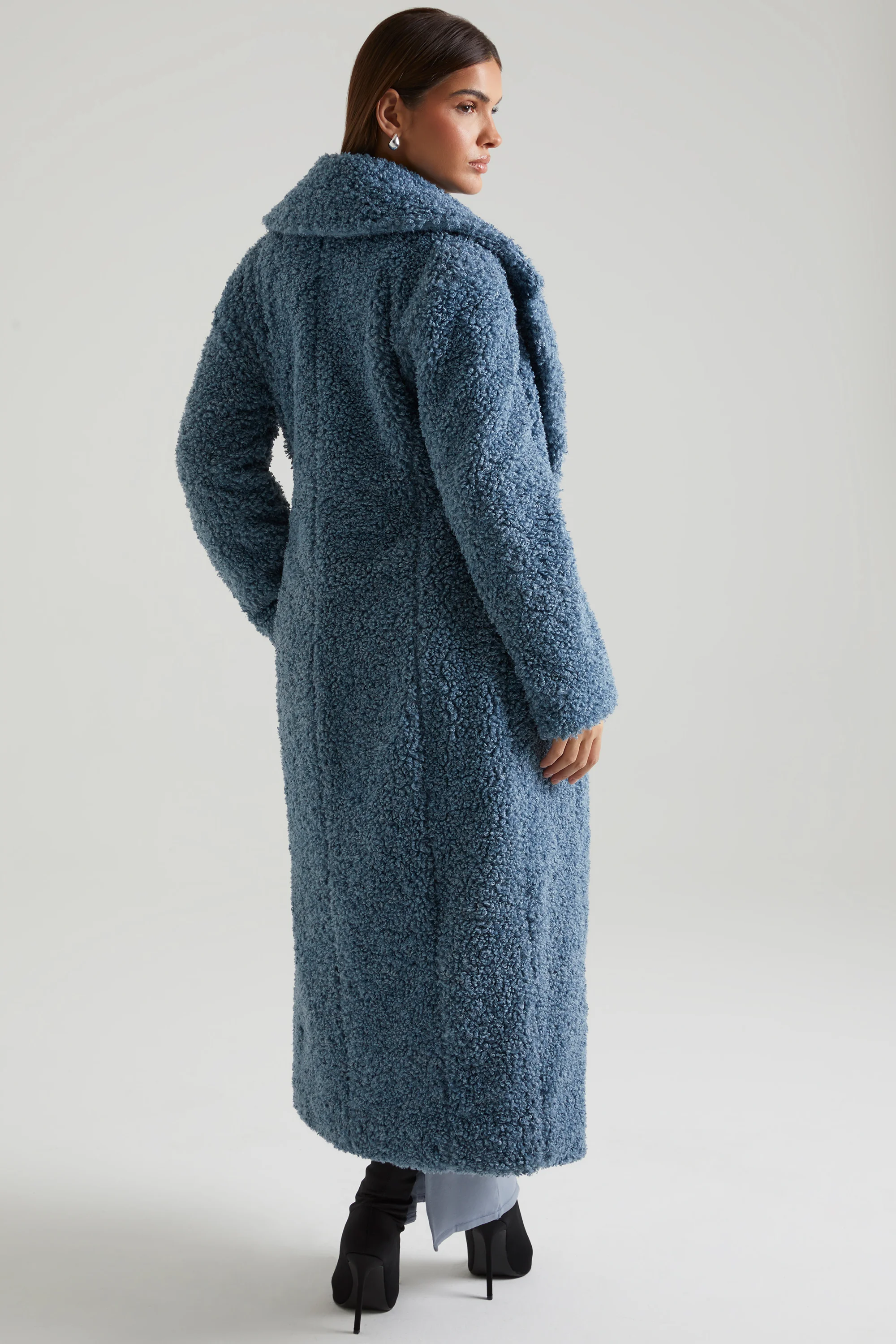 Long Shearling Coat in Blue - Image 2