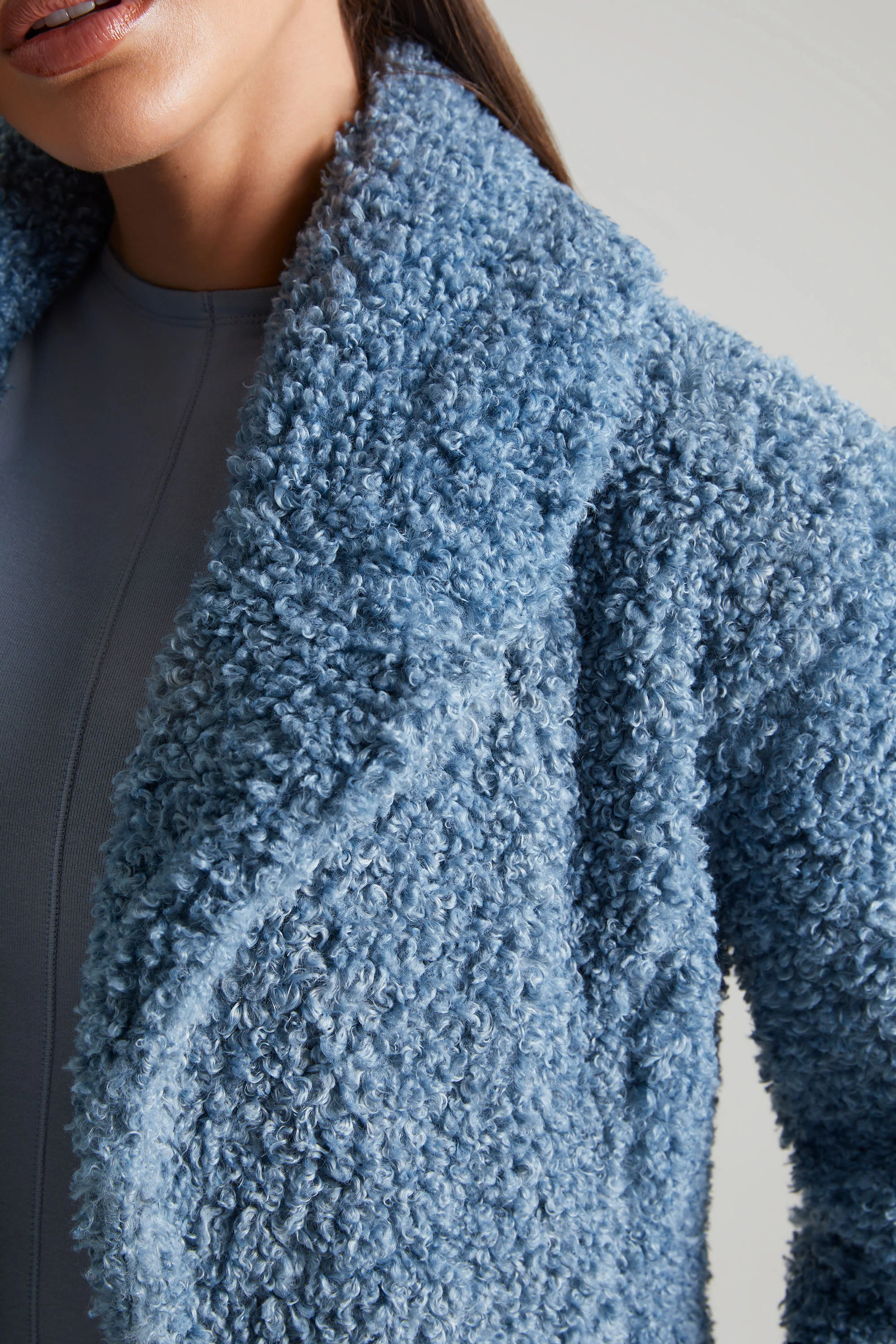 Long Shearling Coat in Blue - Image 4