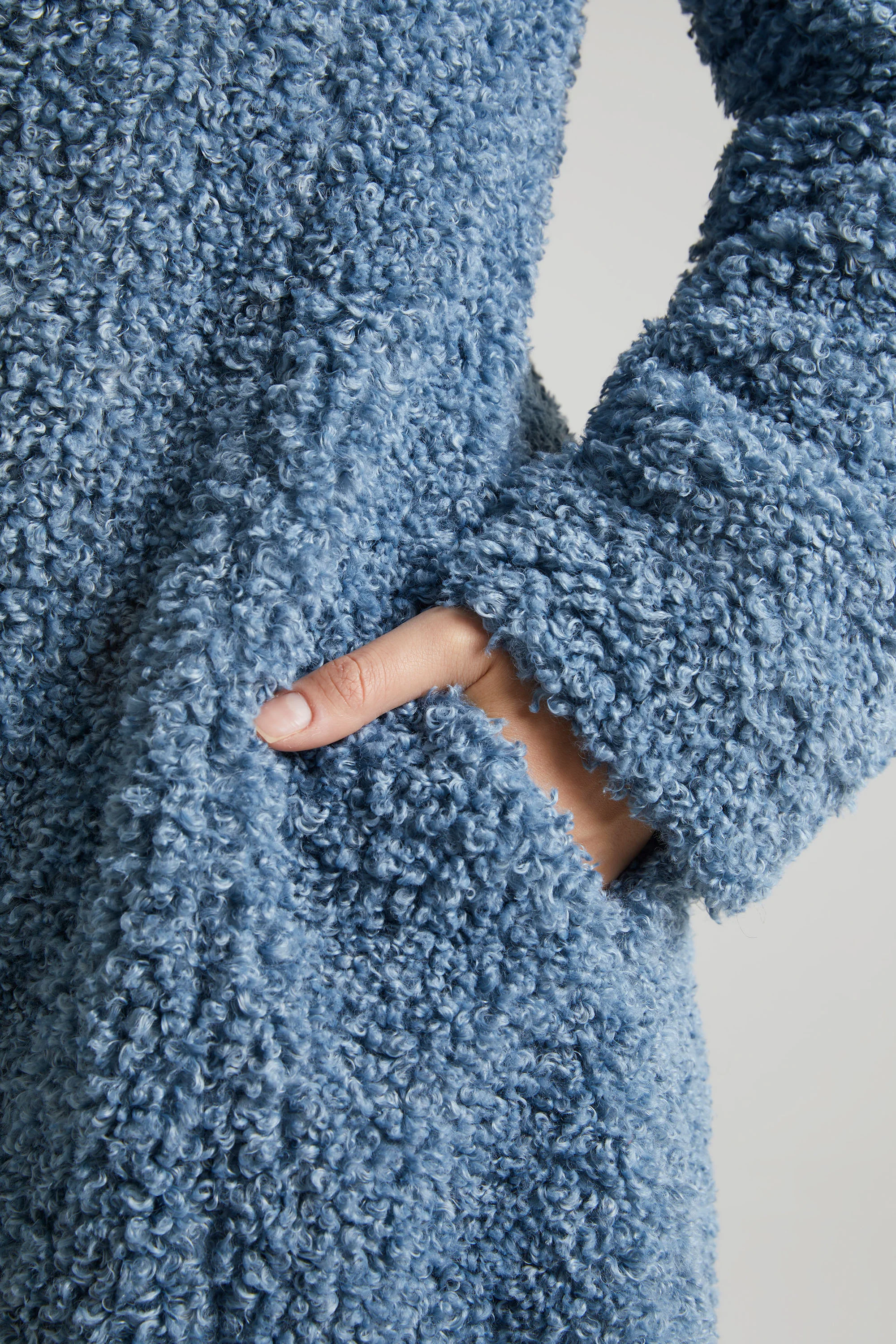 Long Shearling Coat in Blue - Image 5