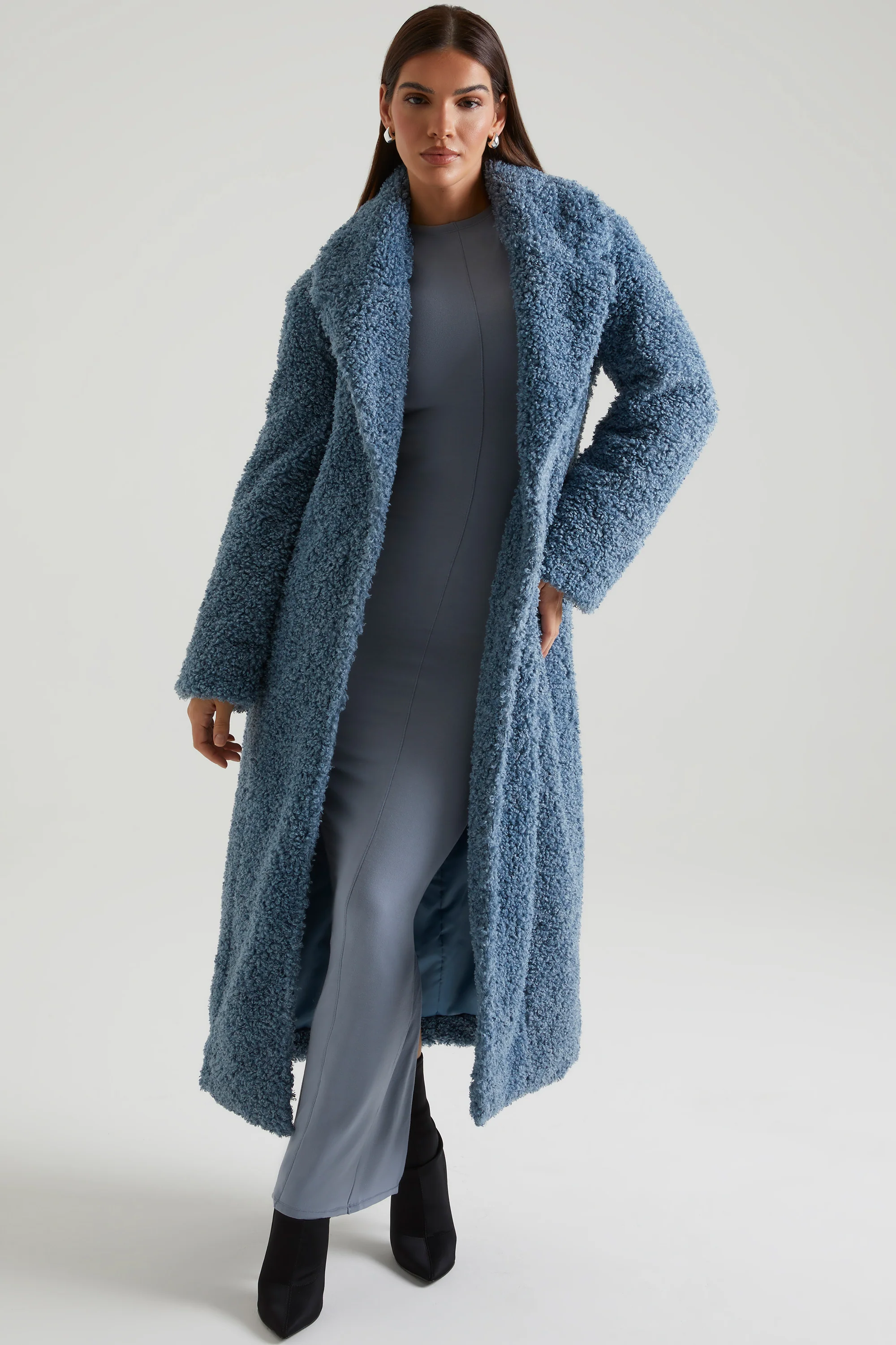 Long Shearling Coat in Blue - Image 6