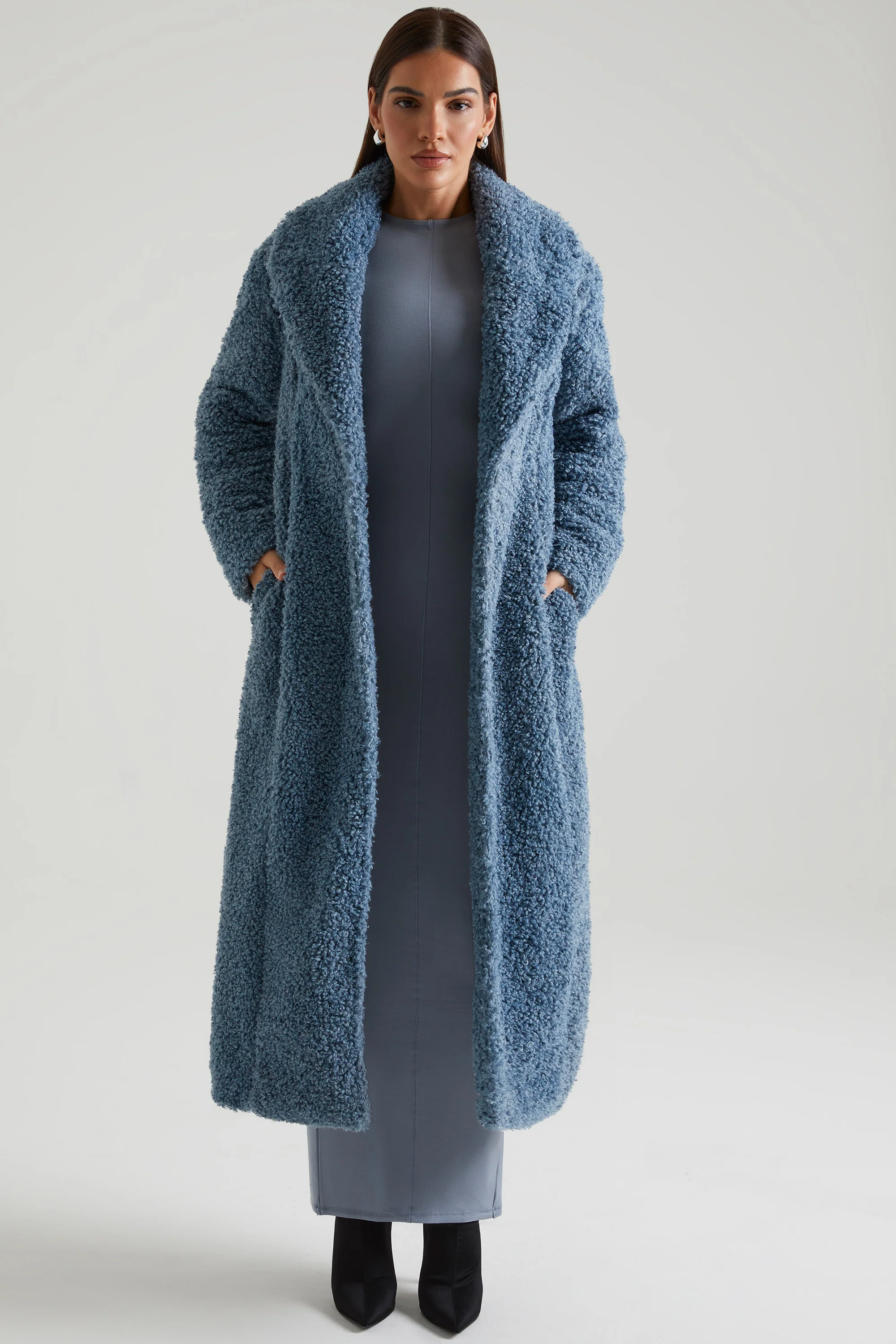 Long Shearling Coat in Blue - Image 8