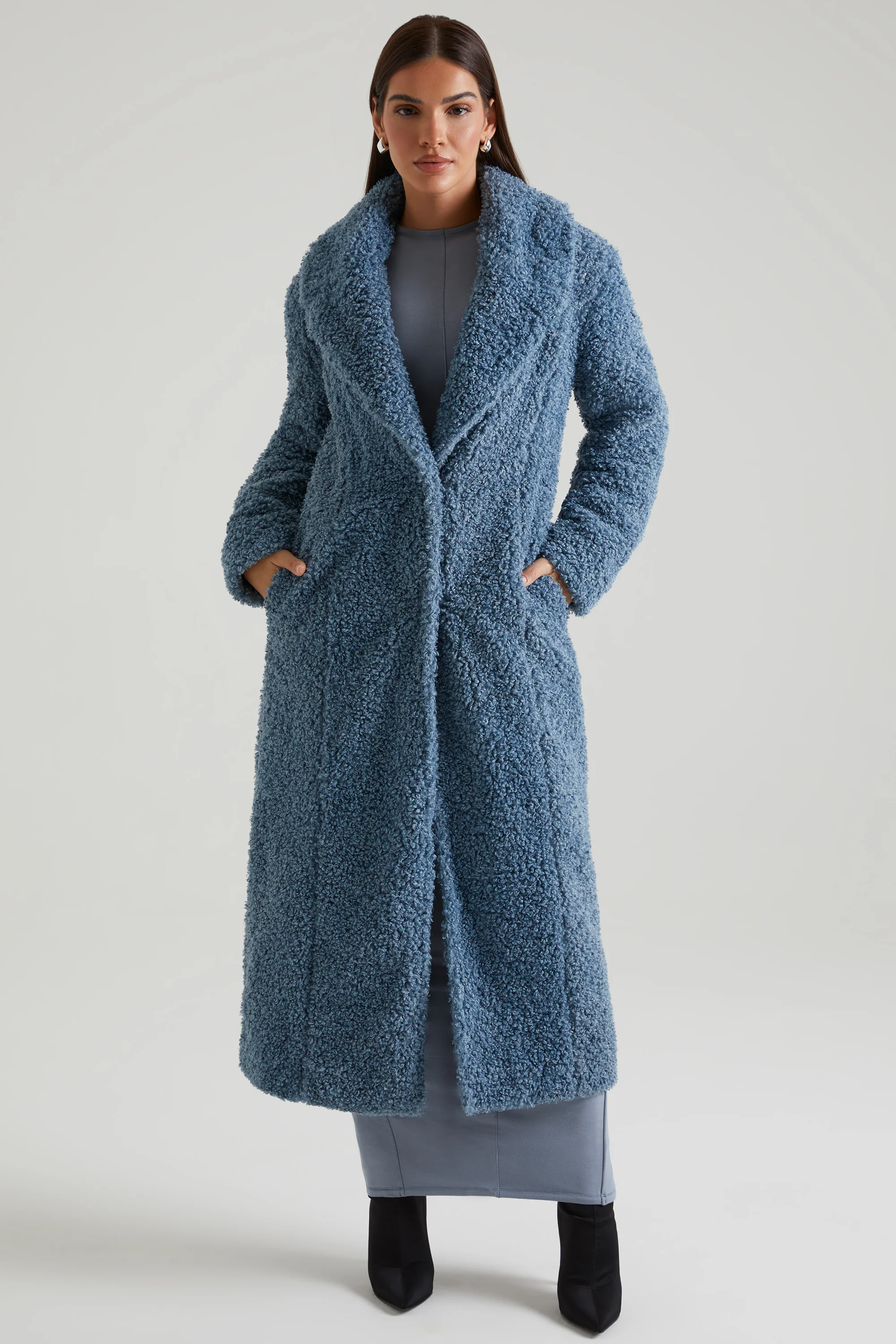 Long Shearling Coat in Blue - Image 9