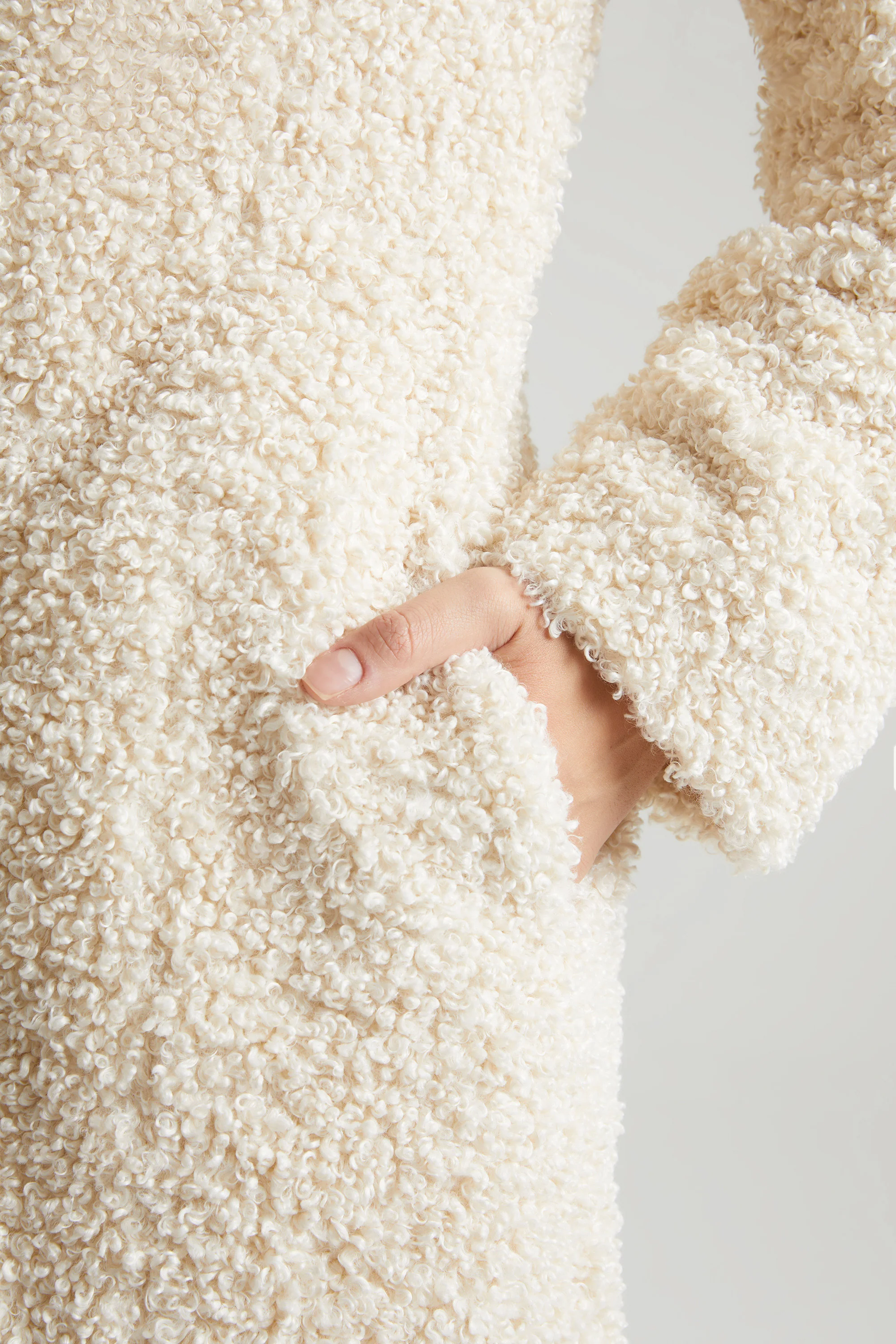 Long Shearling Coat in Cream - Image 5