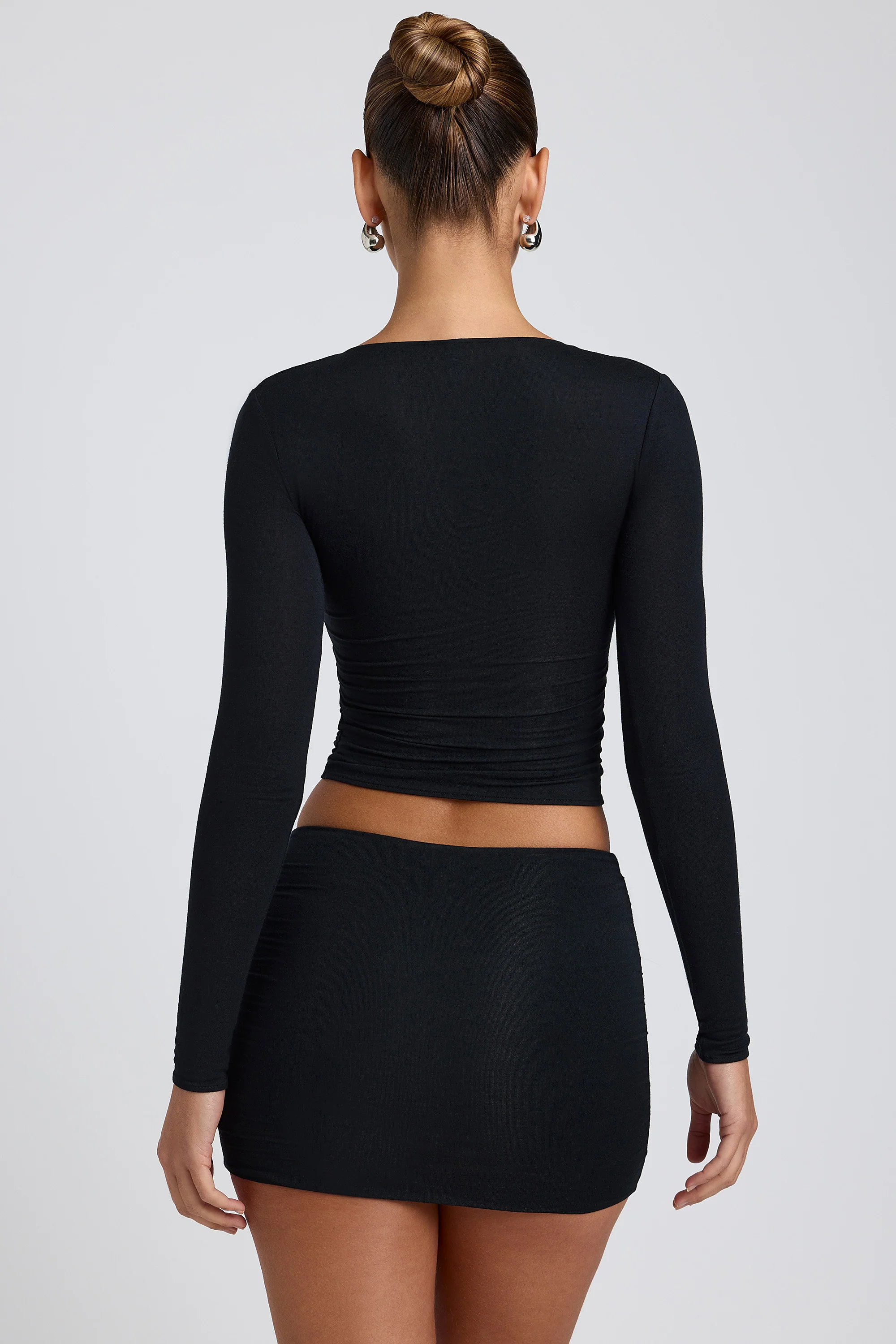 Modal Ruched Long-Sleeve Top in Black - Image 2