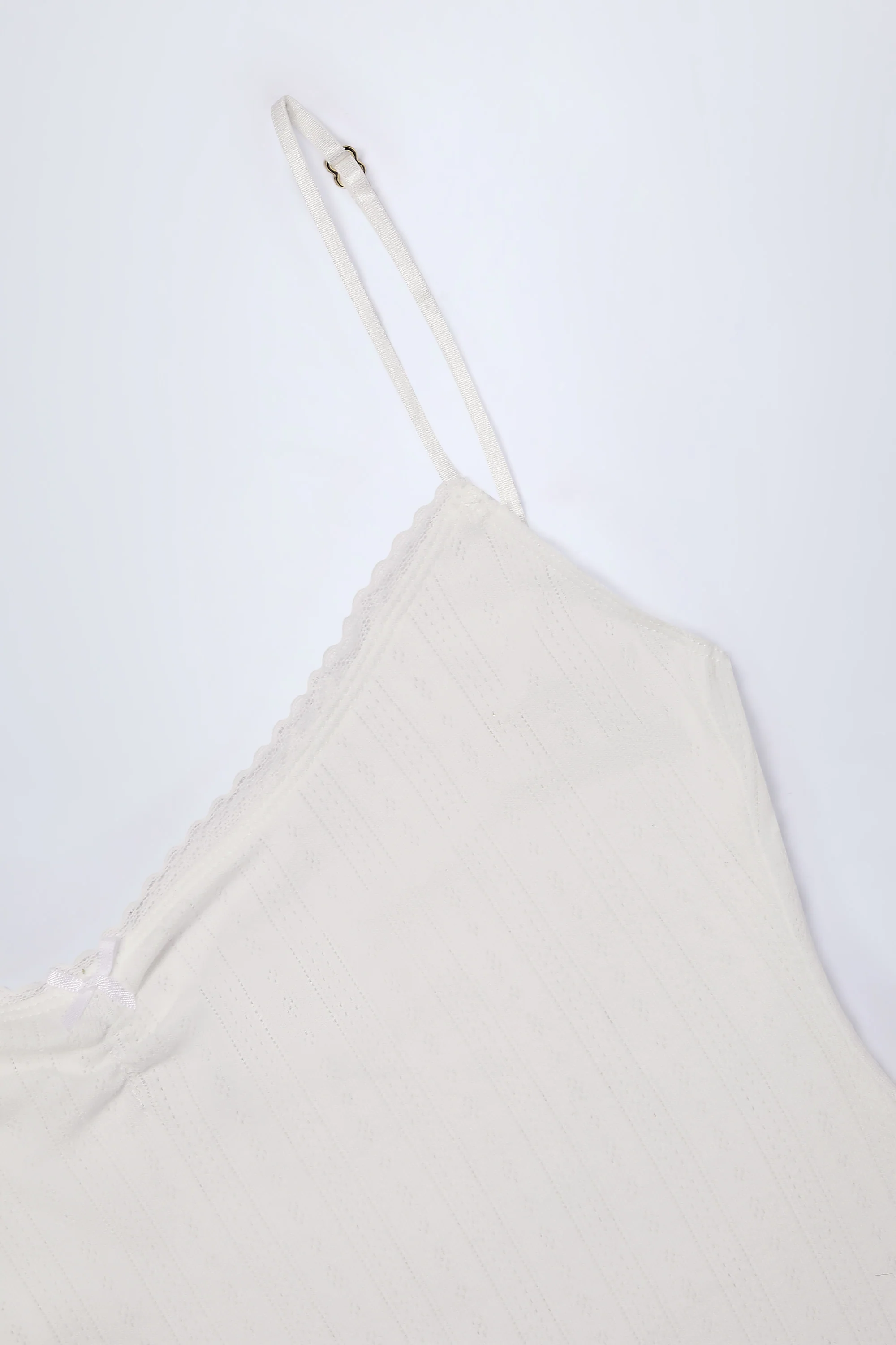 Pointelle Ruched A-Line Mini Dress in White - Image 5