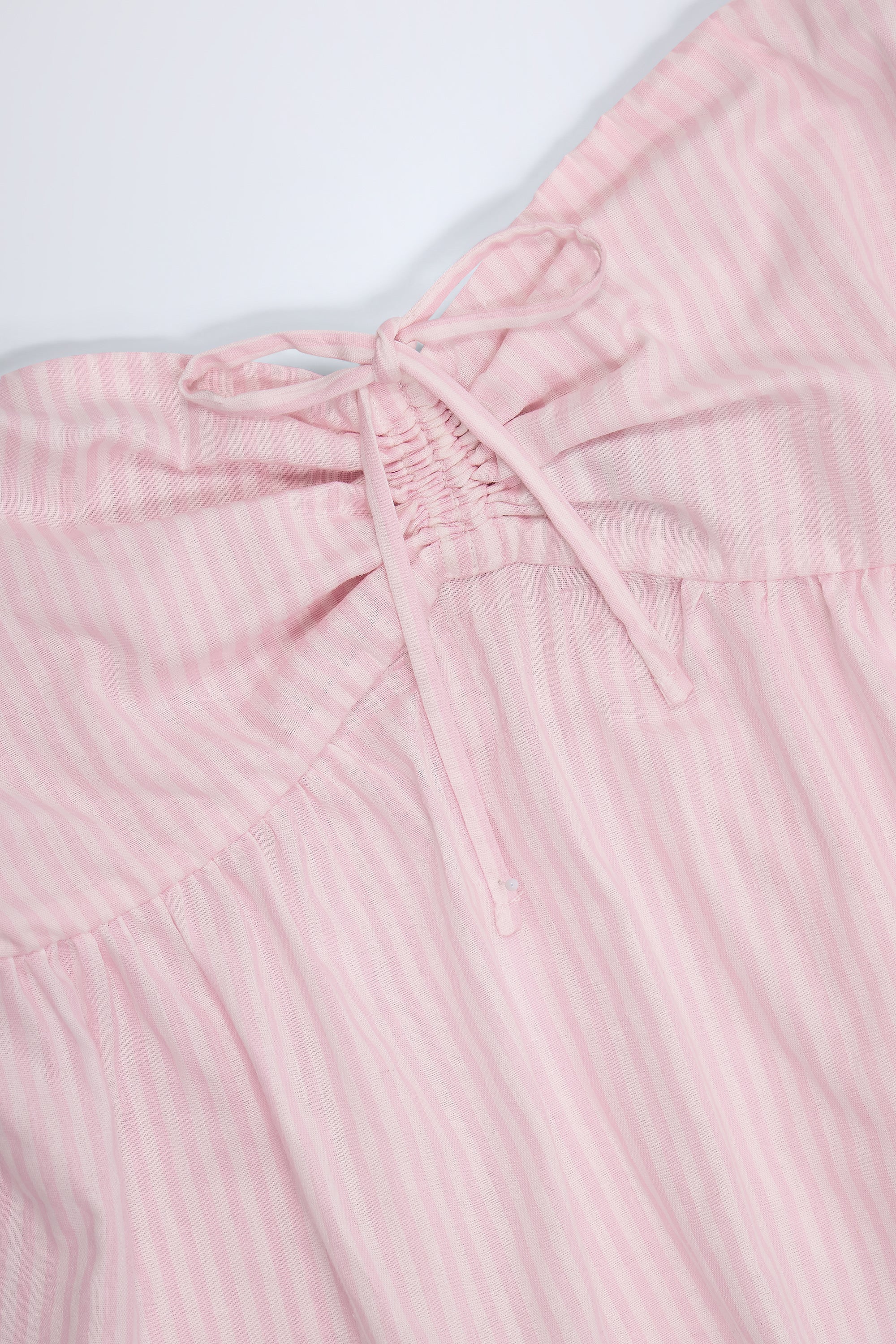 Tie-Front Strapless Cotton-Poplin Crop Top in Pink White Stripe - Image 5