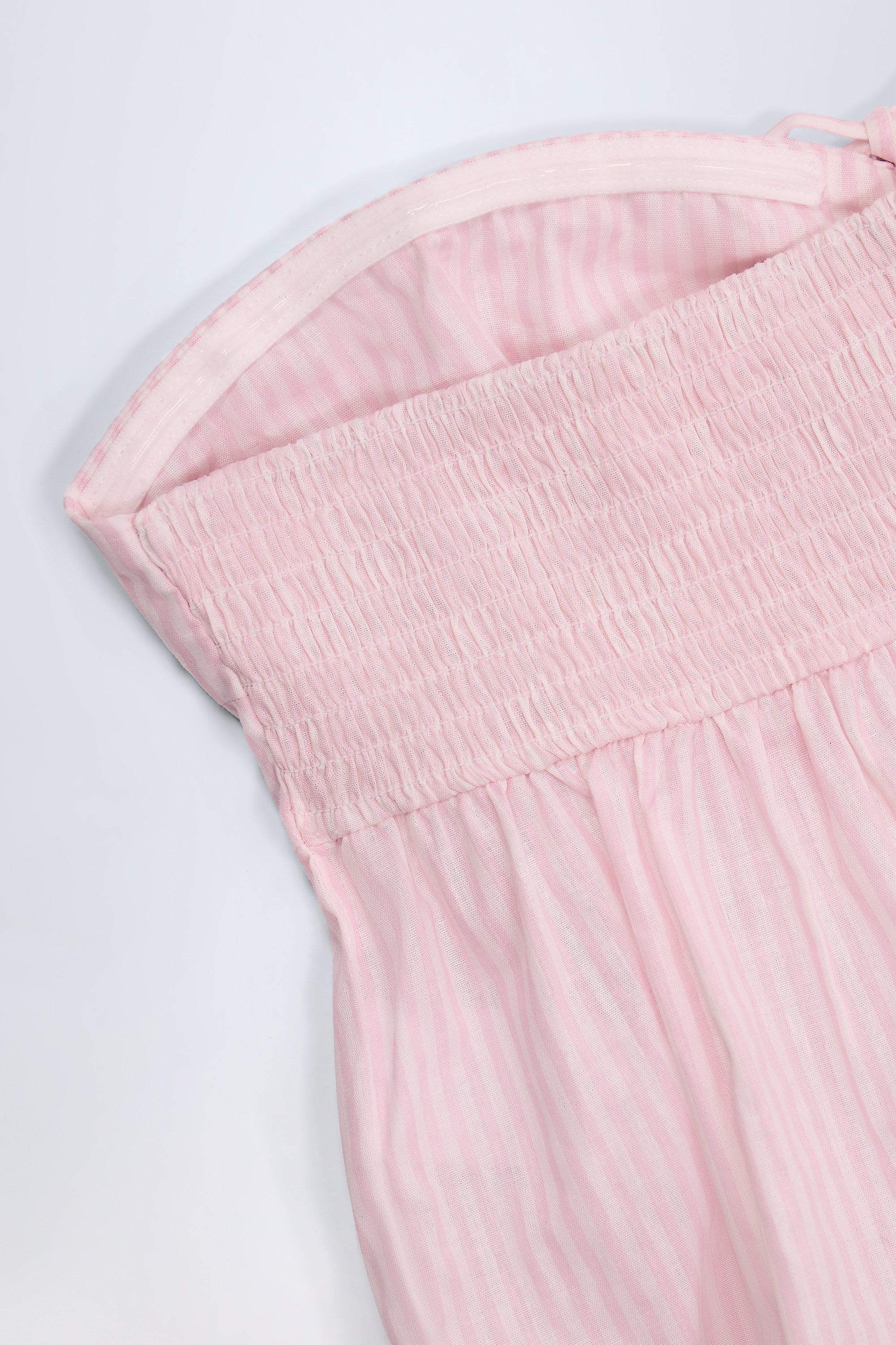 Tie-Front Strapless Cotton-Poplin Crop Top in Pink White Stripe - Image 6