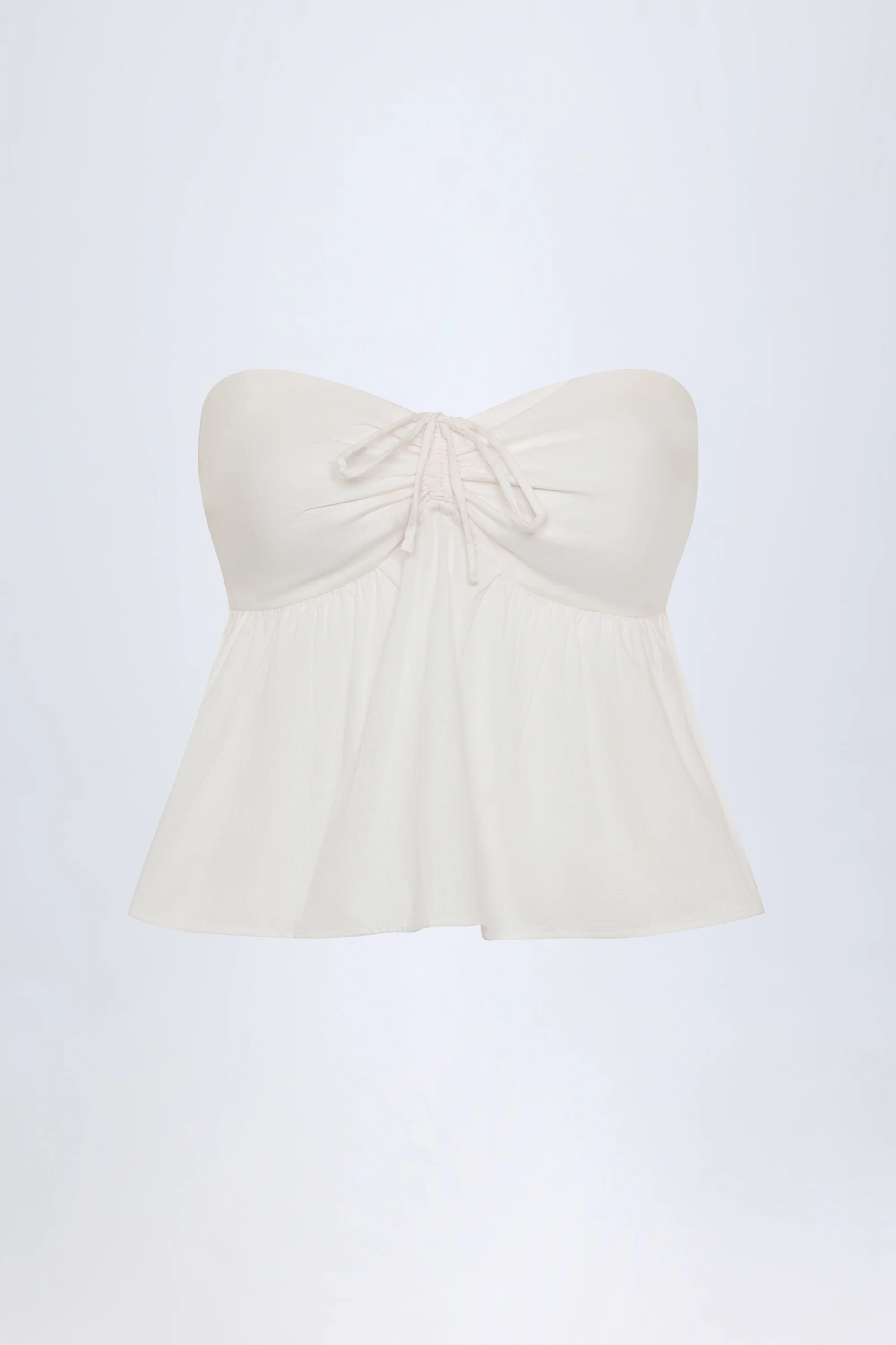 Tie-Front Strapless Cotton-Poplin Crop Top in White - Image 3