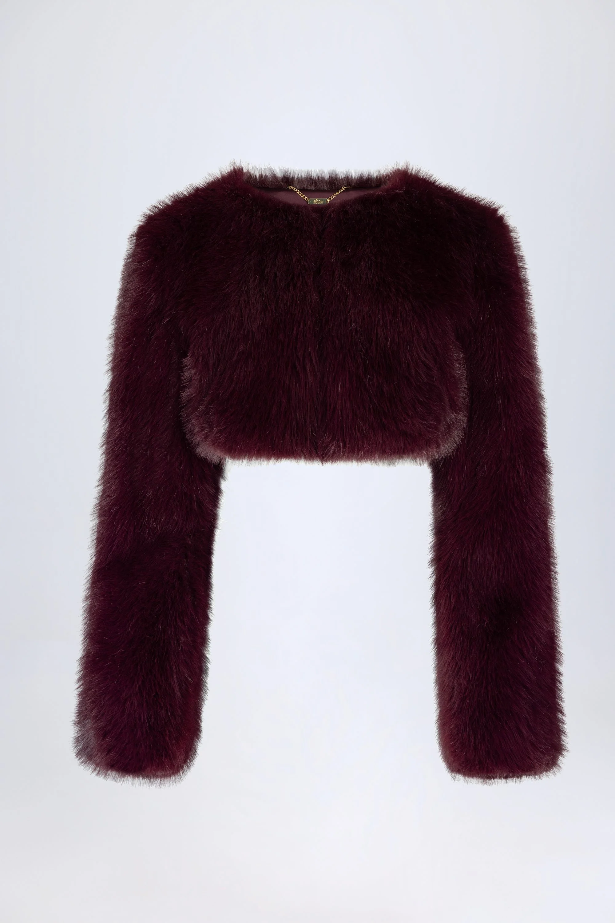 Faux Fur Cropped Bolero in Wine - Image 2