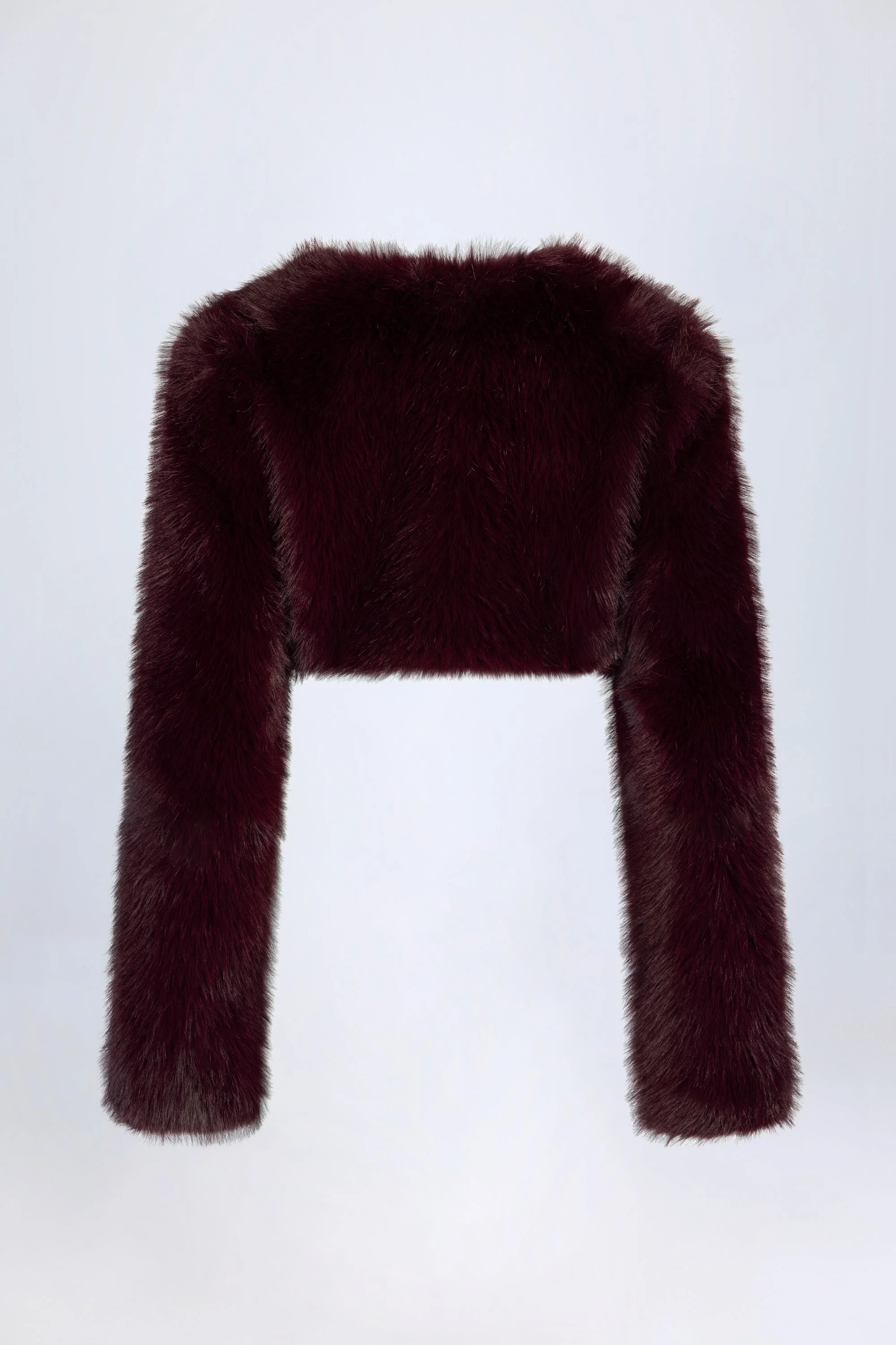 Faux Fur Cropped Bolero in Wine - Image 4