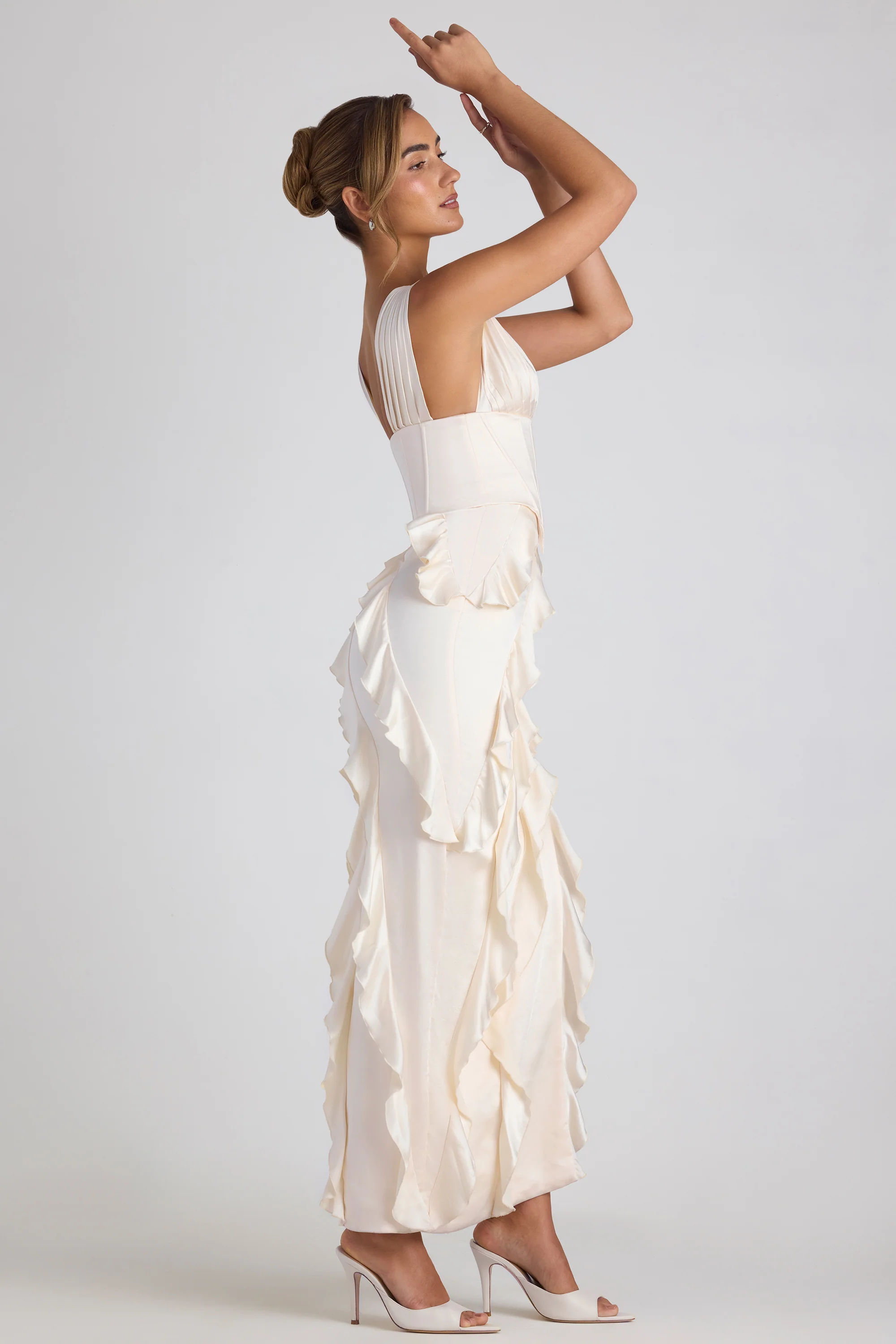 Ruffle-Trim Corset Maxi Dress in Ivory - Image 3