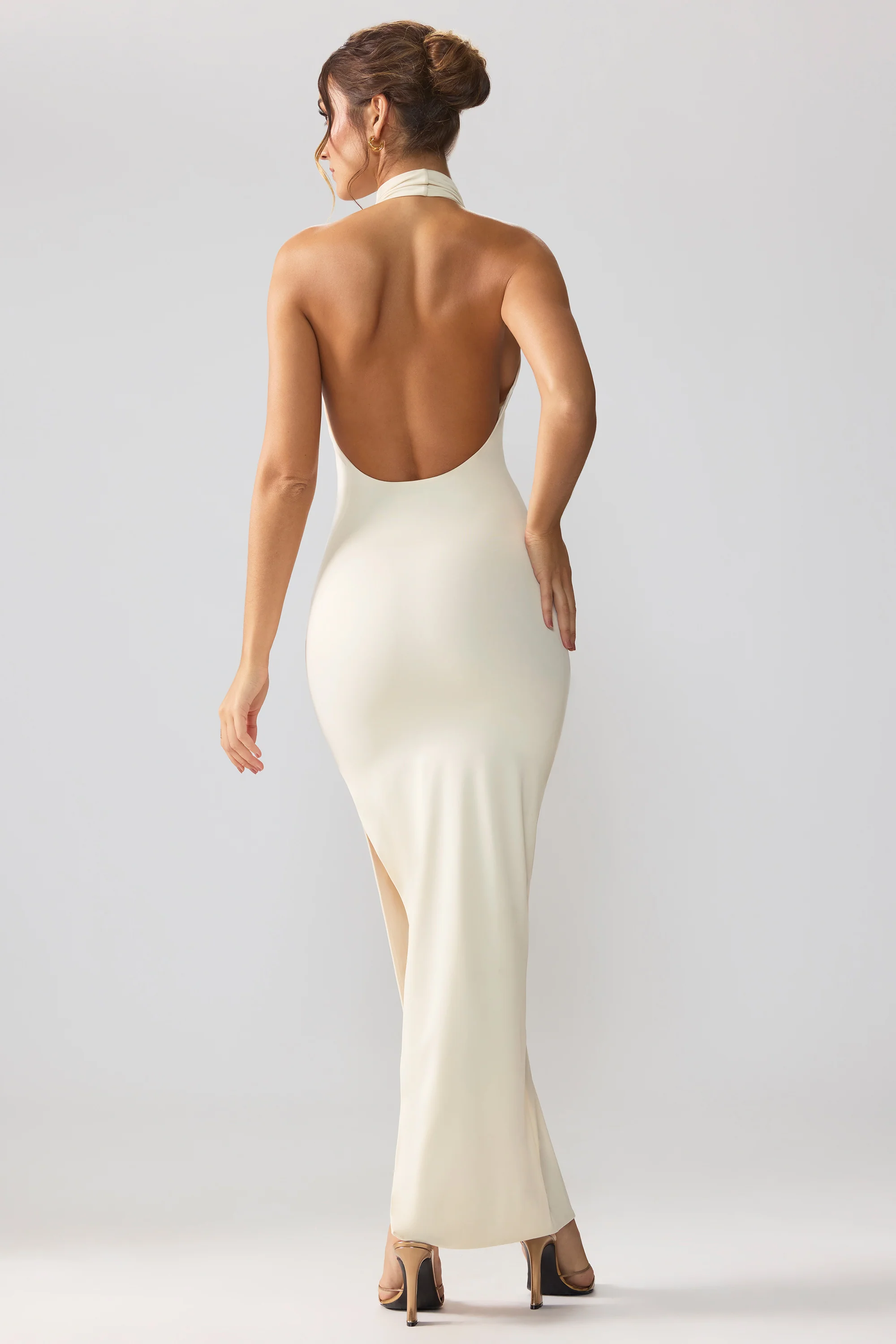 Jersey Cowl Neck Backless Maxi Dress in Ivory - Image 2