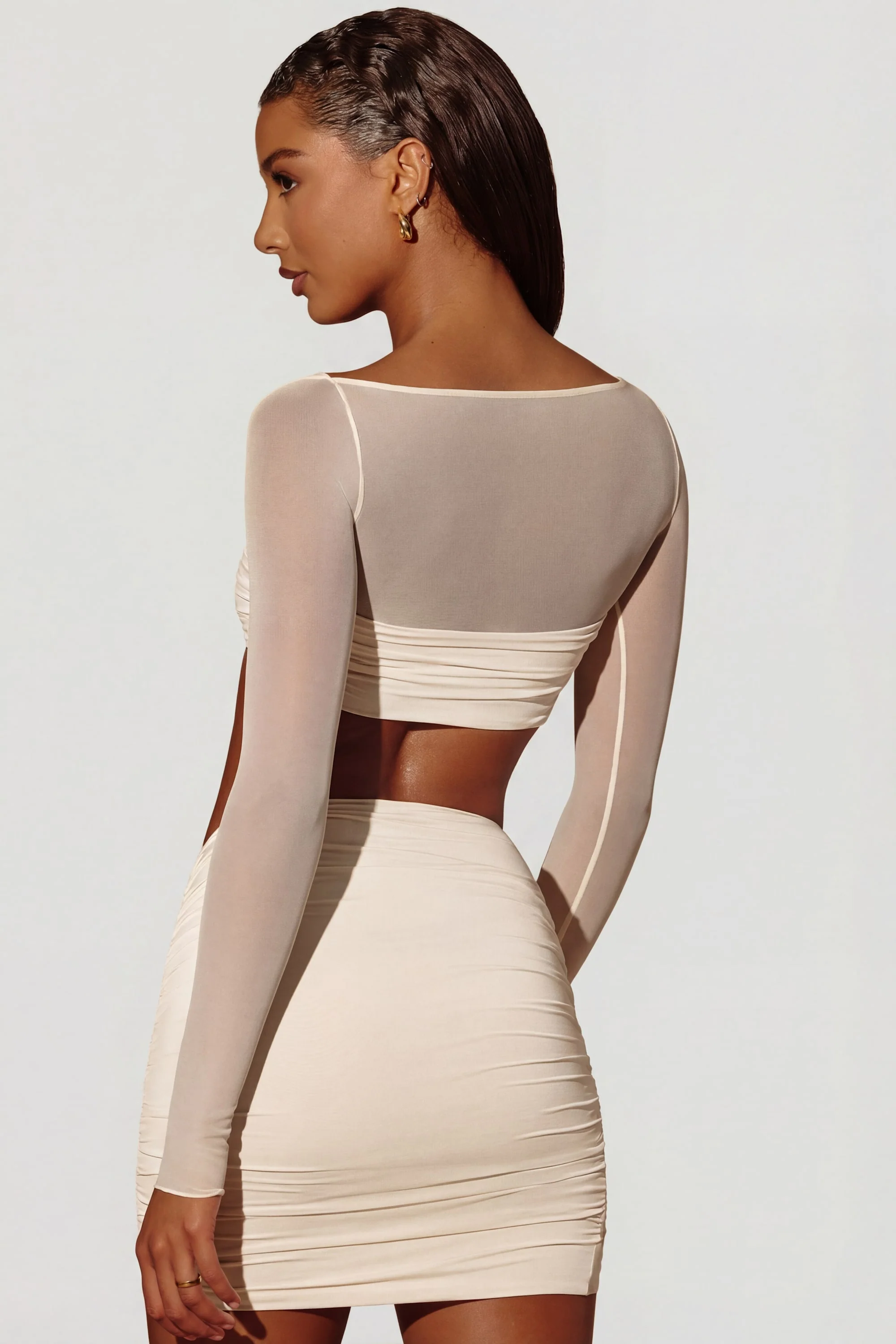 Asymmetric Draped Mini Skirt in Ivory - Image 5