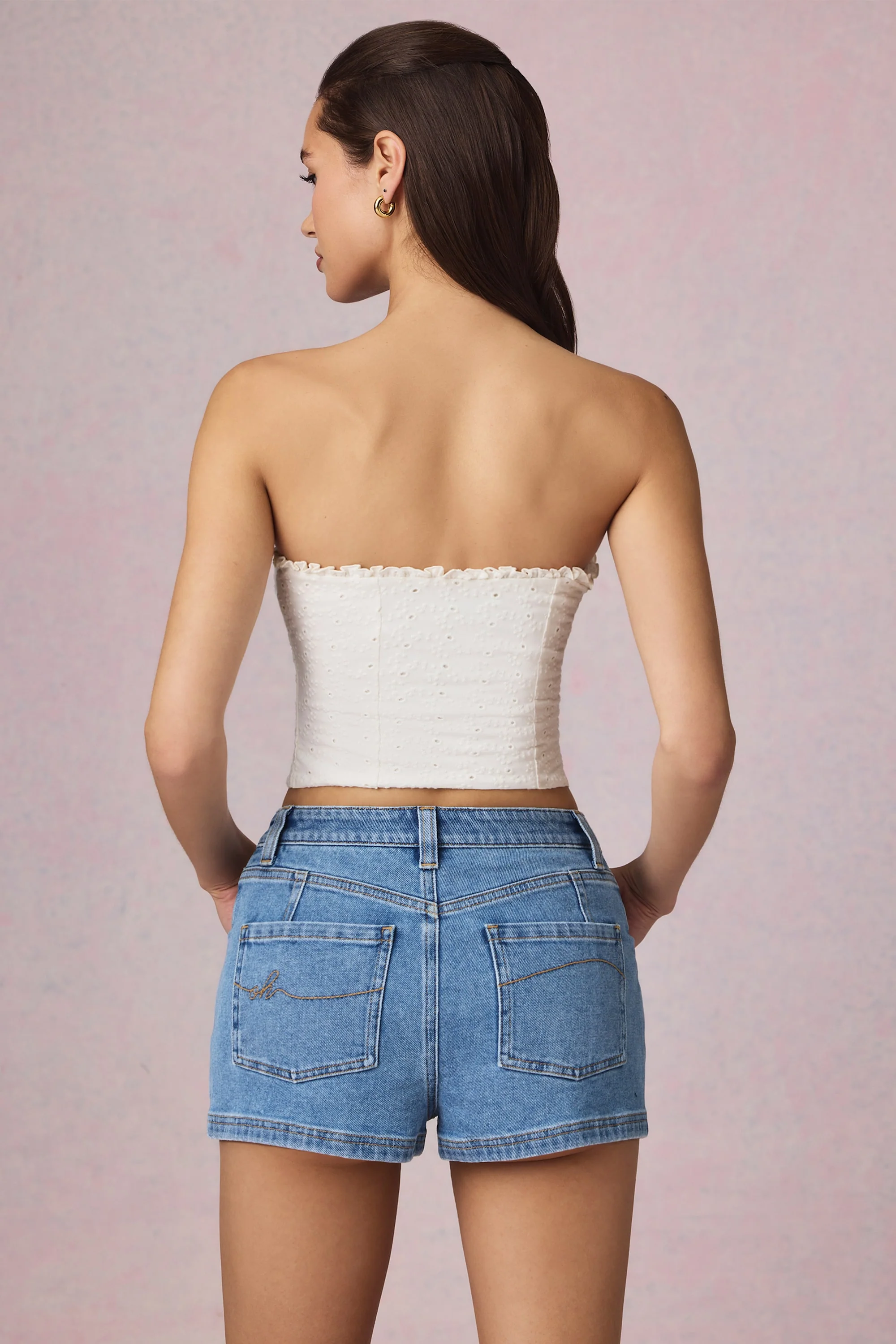 High-Waist A-Line Shorts in Mid-Blue Wash - Image 3