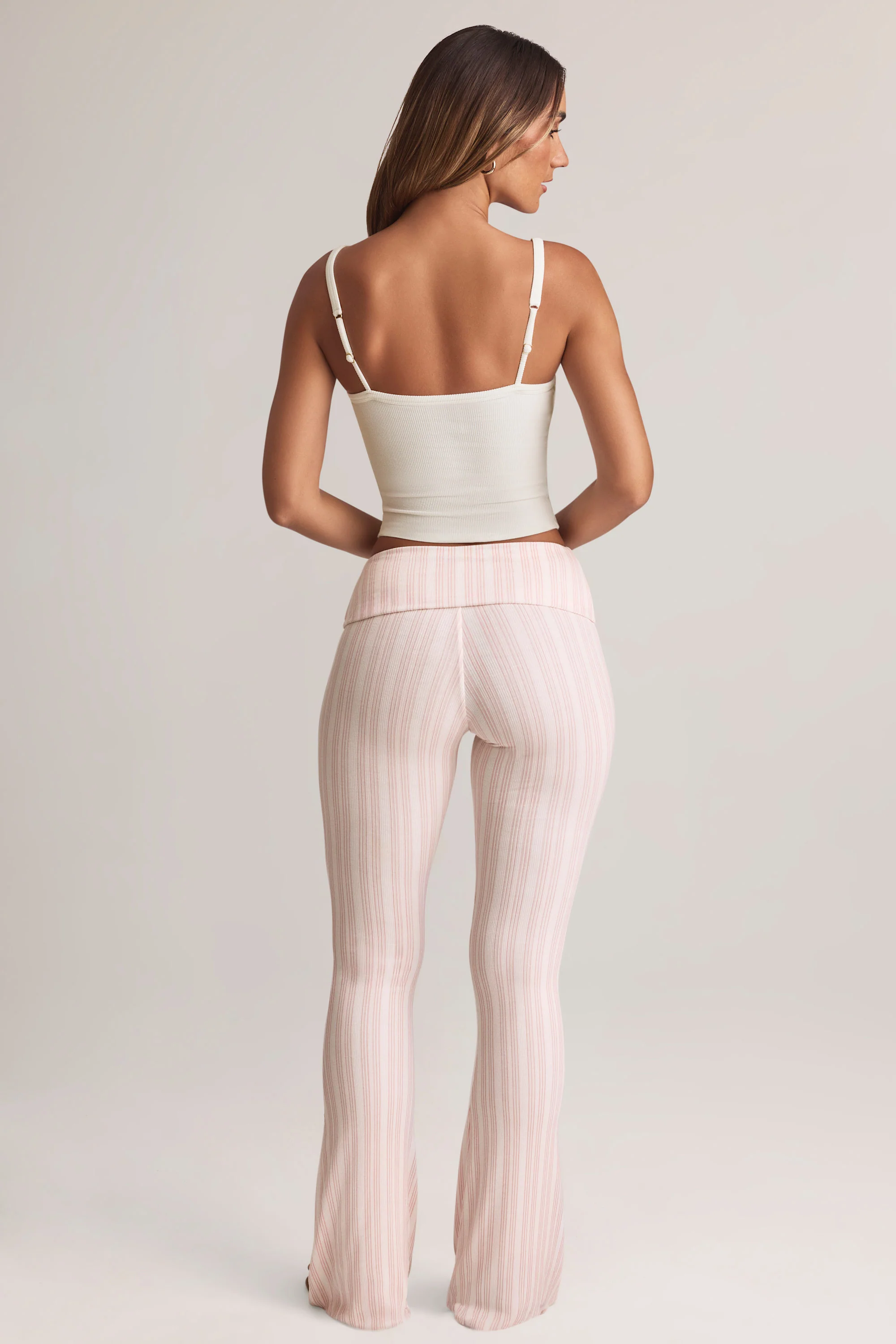 Modal Foldover Mid-Rise Flared Trousers in Stripe Print - Image 3