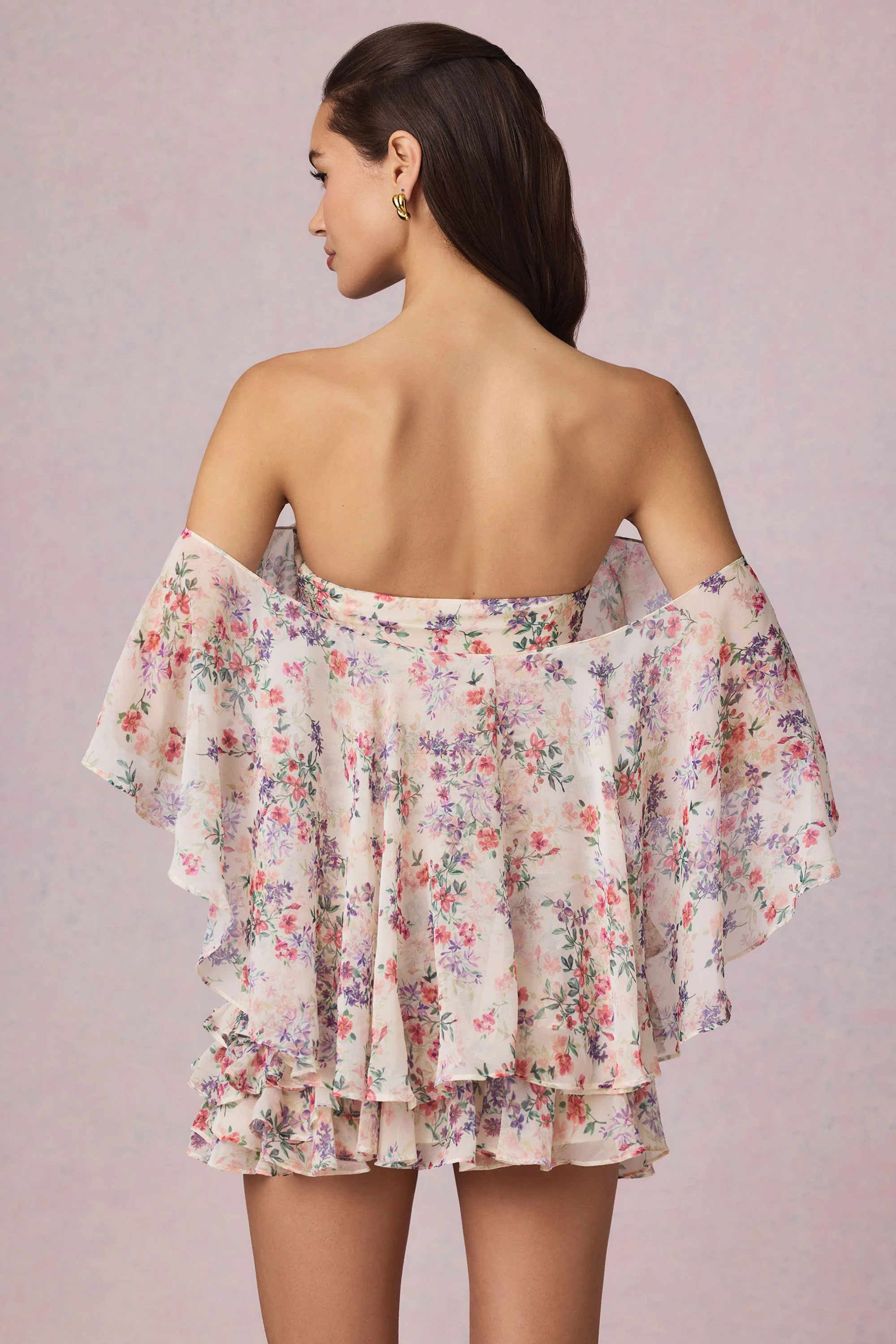 Off-Shoulder Ruffled Mini Dress in Primrose Floral Print - Image 7