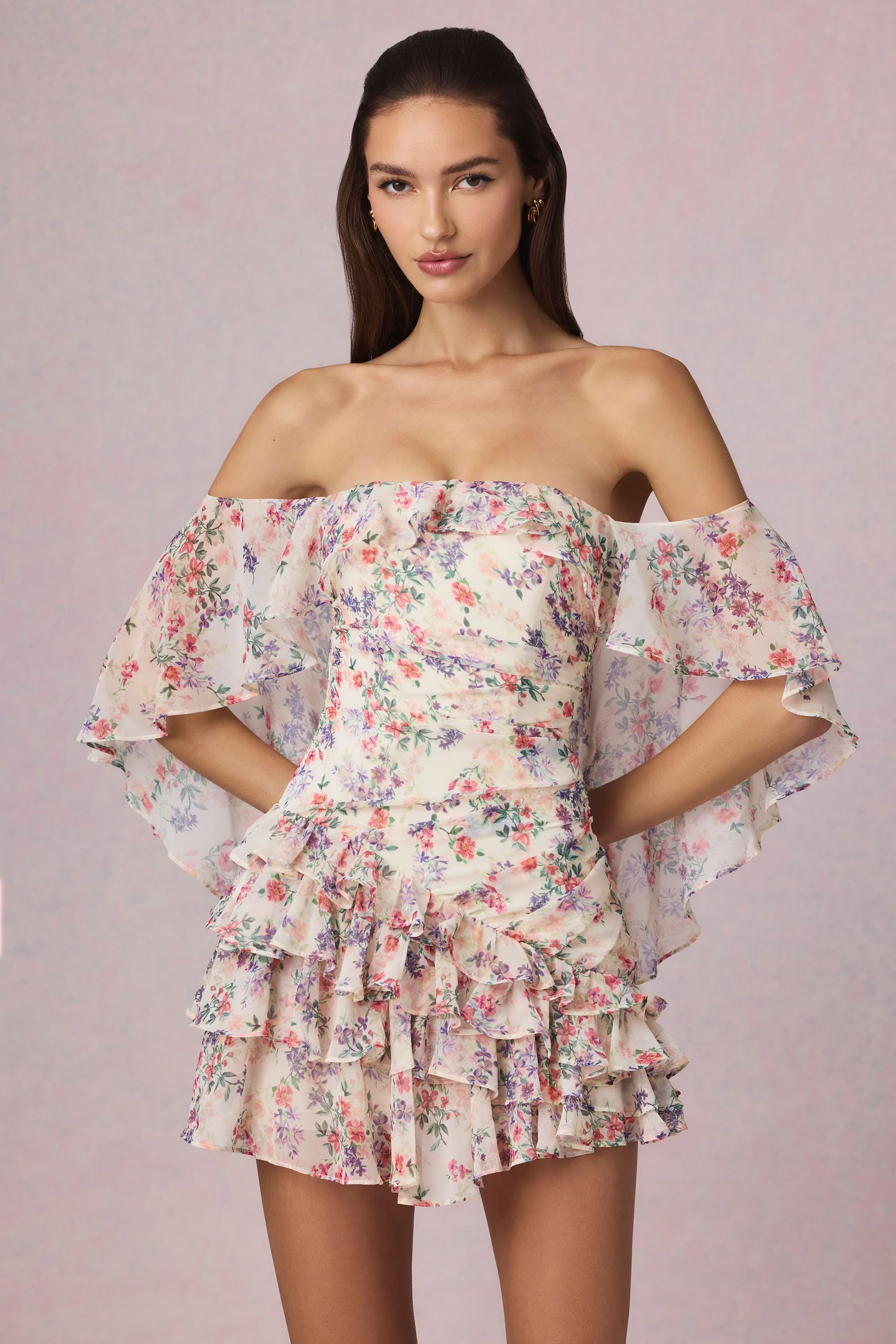 Off-Shoulder Ruffled Mini Dress in Primrose Floral Print - Image 8