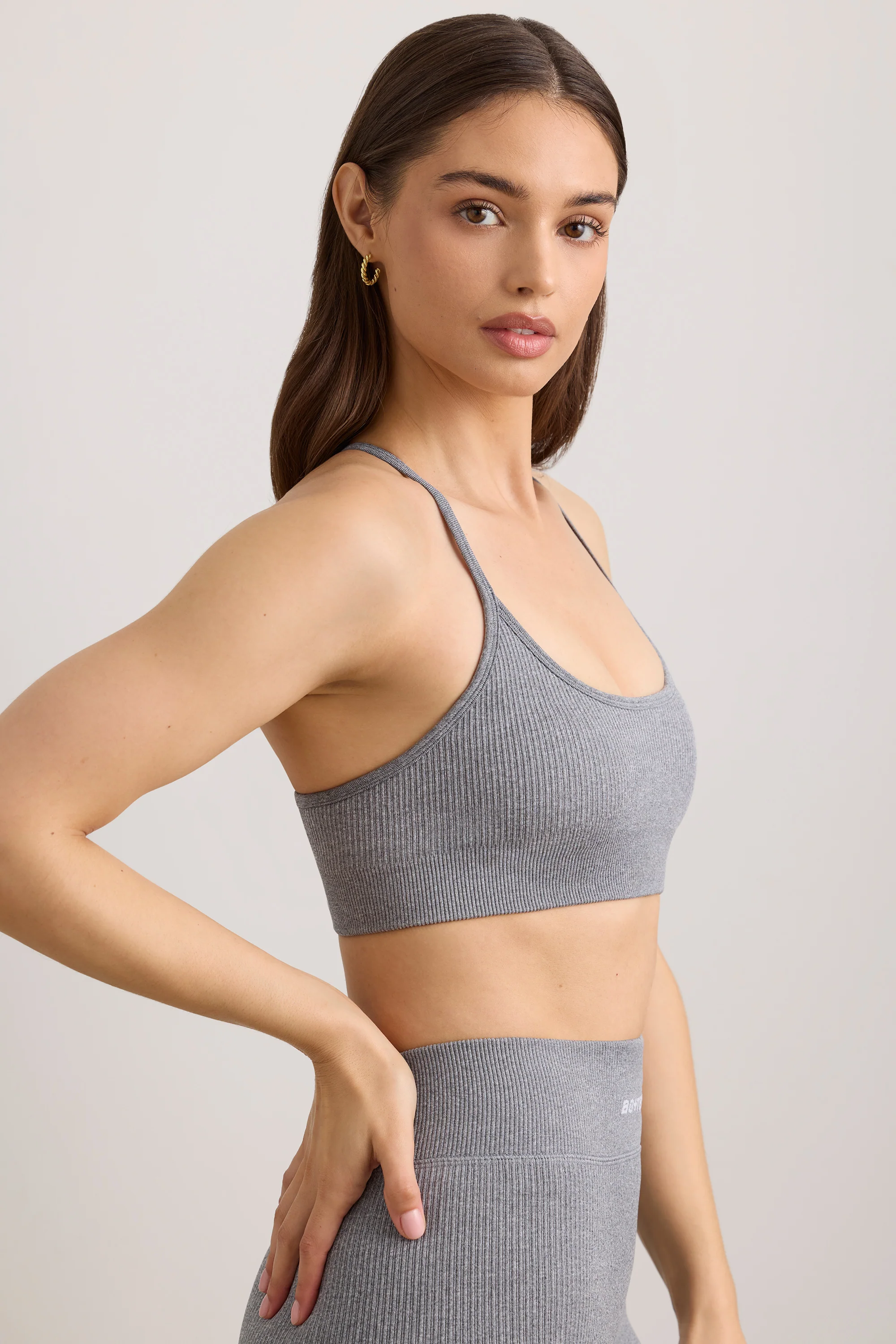 FlexiRib Scoop Neck Sports Bra in Grey Melange - Image 3