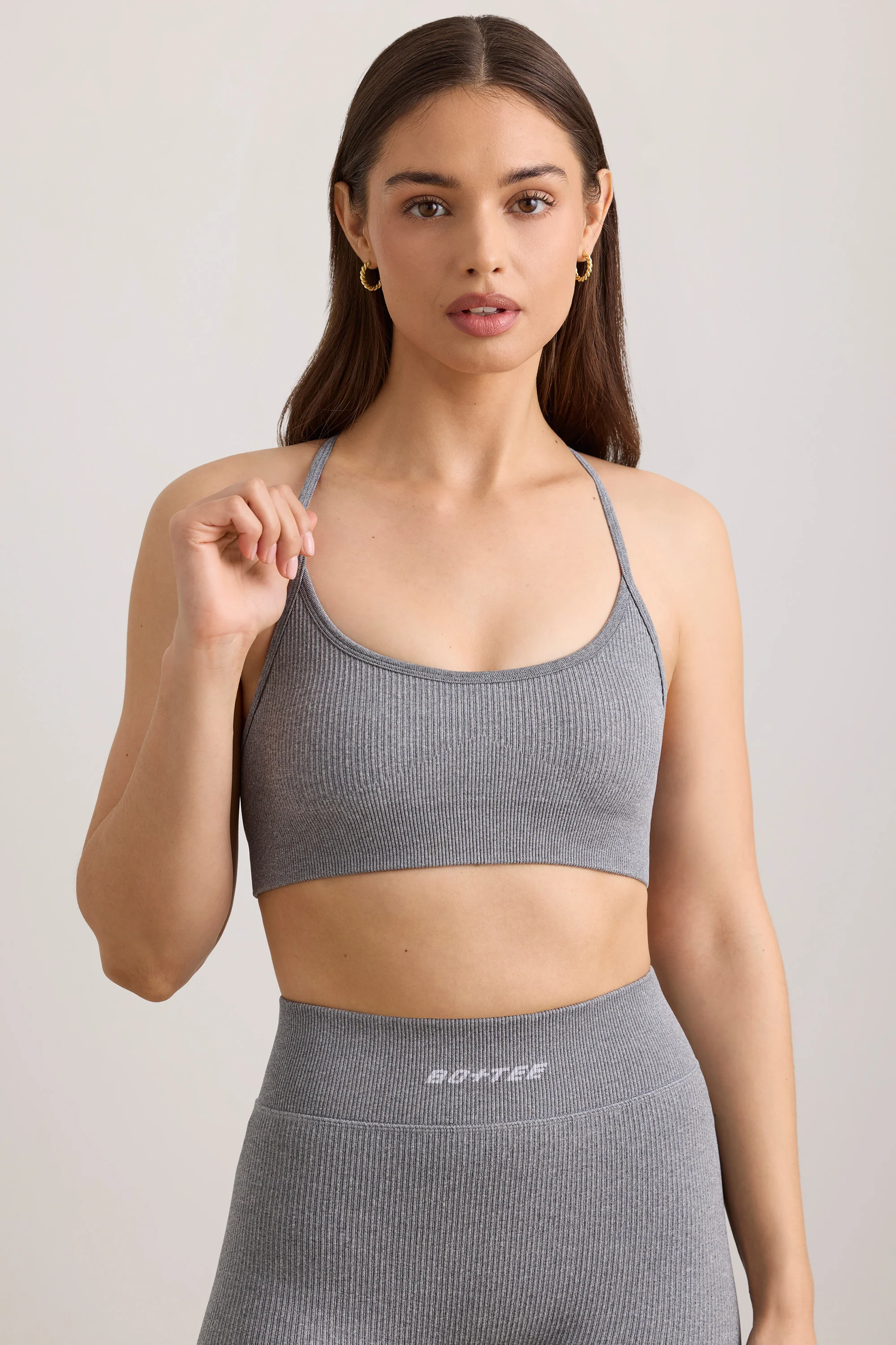 FlexiRib Scoop Neck Sports Bra in Grey Melange - Image 5