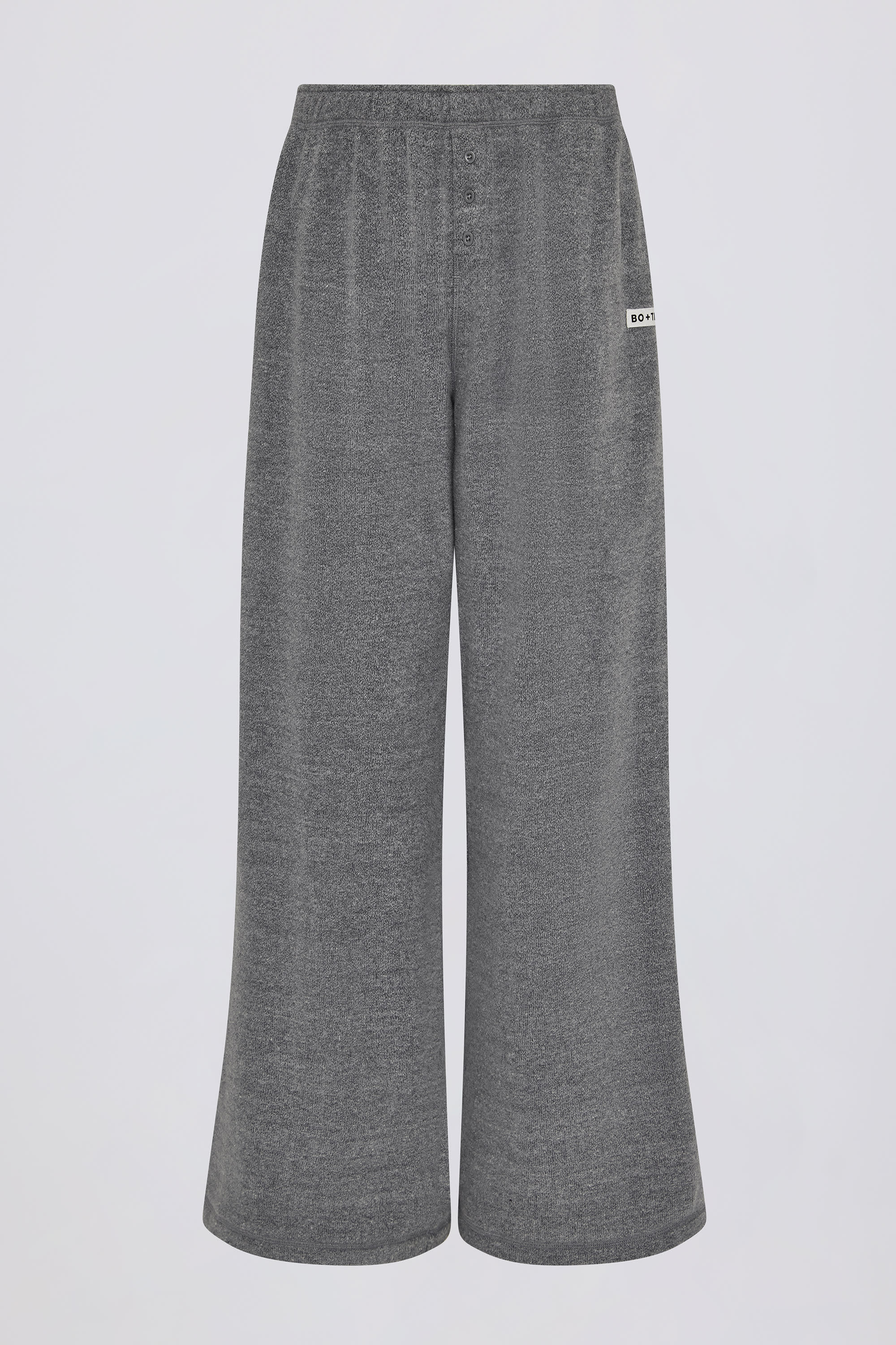 Textured Cotton Button Low-Rise Wide-Leg Joggers in Dark Grey - Image 4