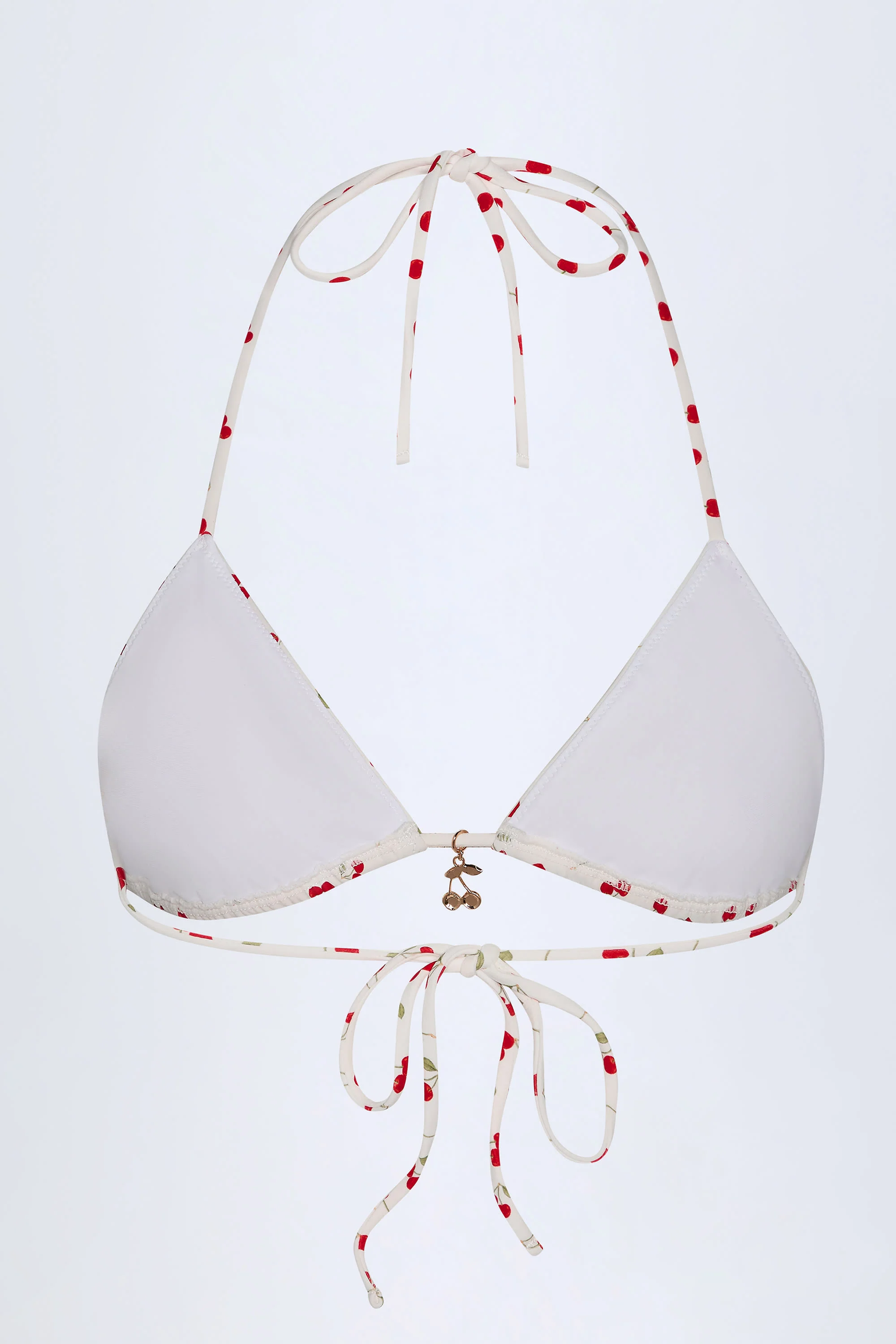 Charm-Detail Triangle Bikini Top in Cherry Print - Image 4