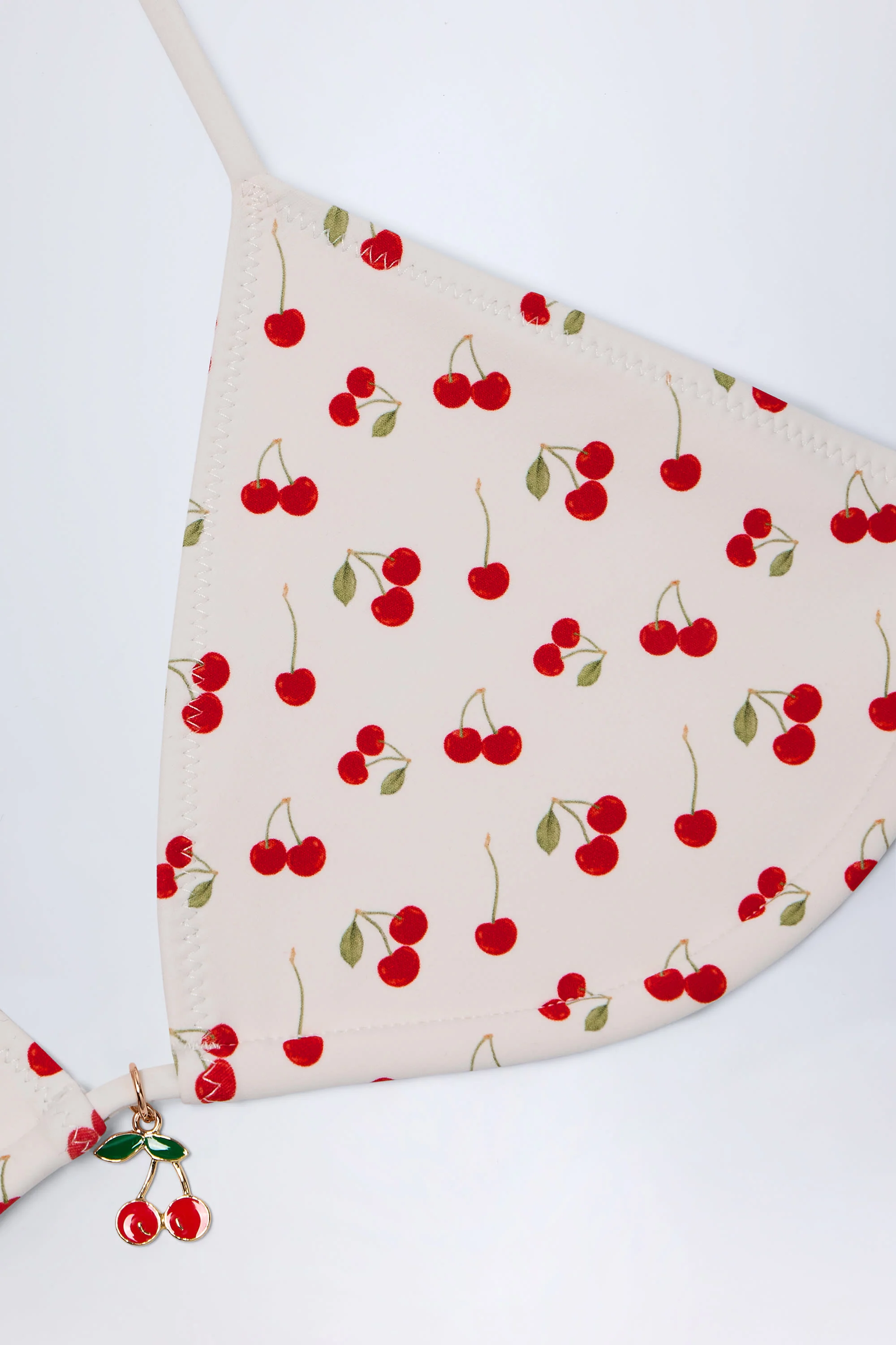 Charm-Detail Triangle Bikini Top in Cherry Print - Image 6