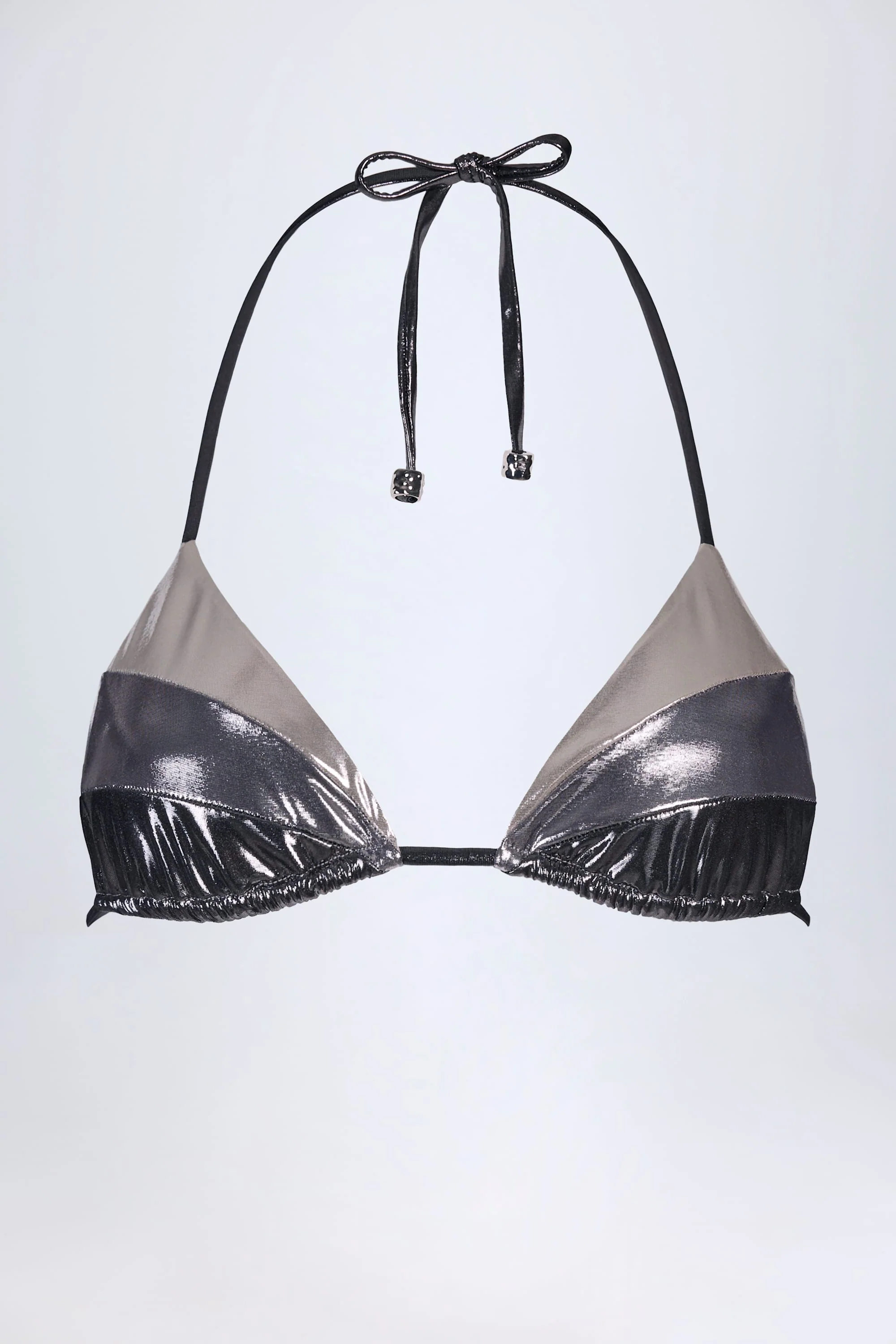 Panelled Bikini Bra in Silver Chrome - Image 4