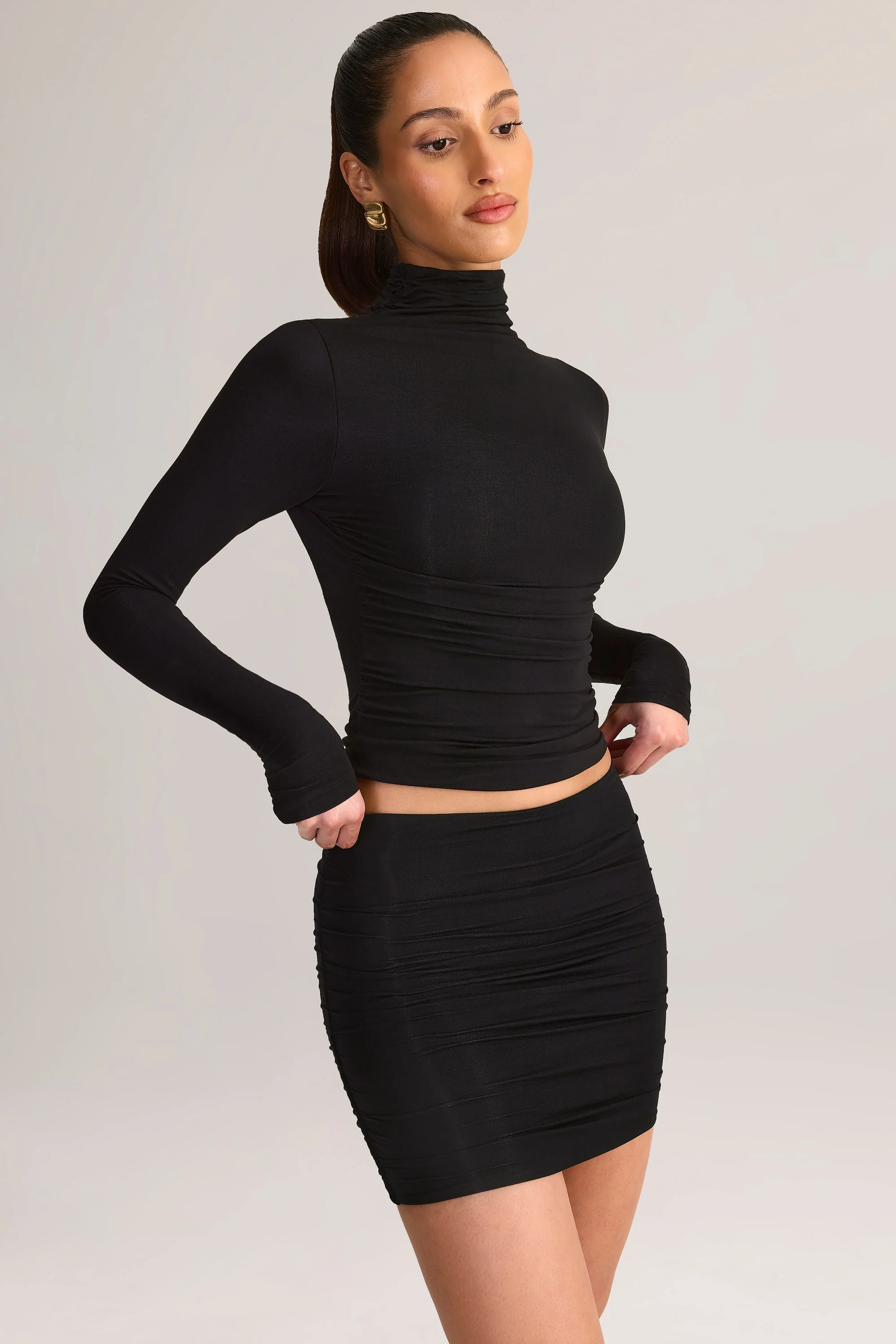 Modal Ruched Mid-Rise Mini Skirt in Black - Image 7