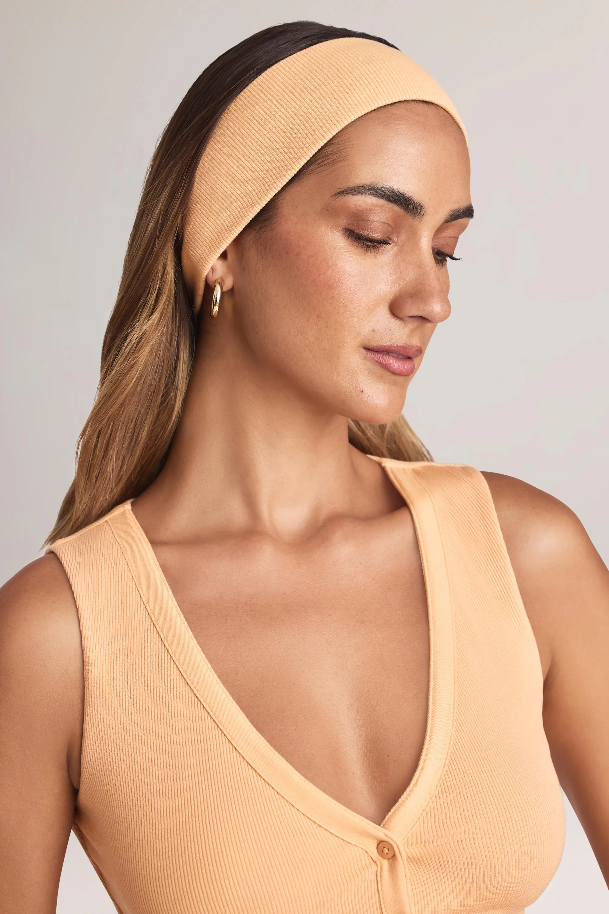 Modal Ribbed Headband in Peach - Image 2