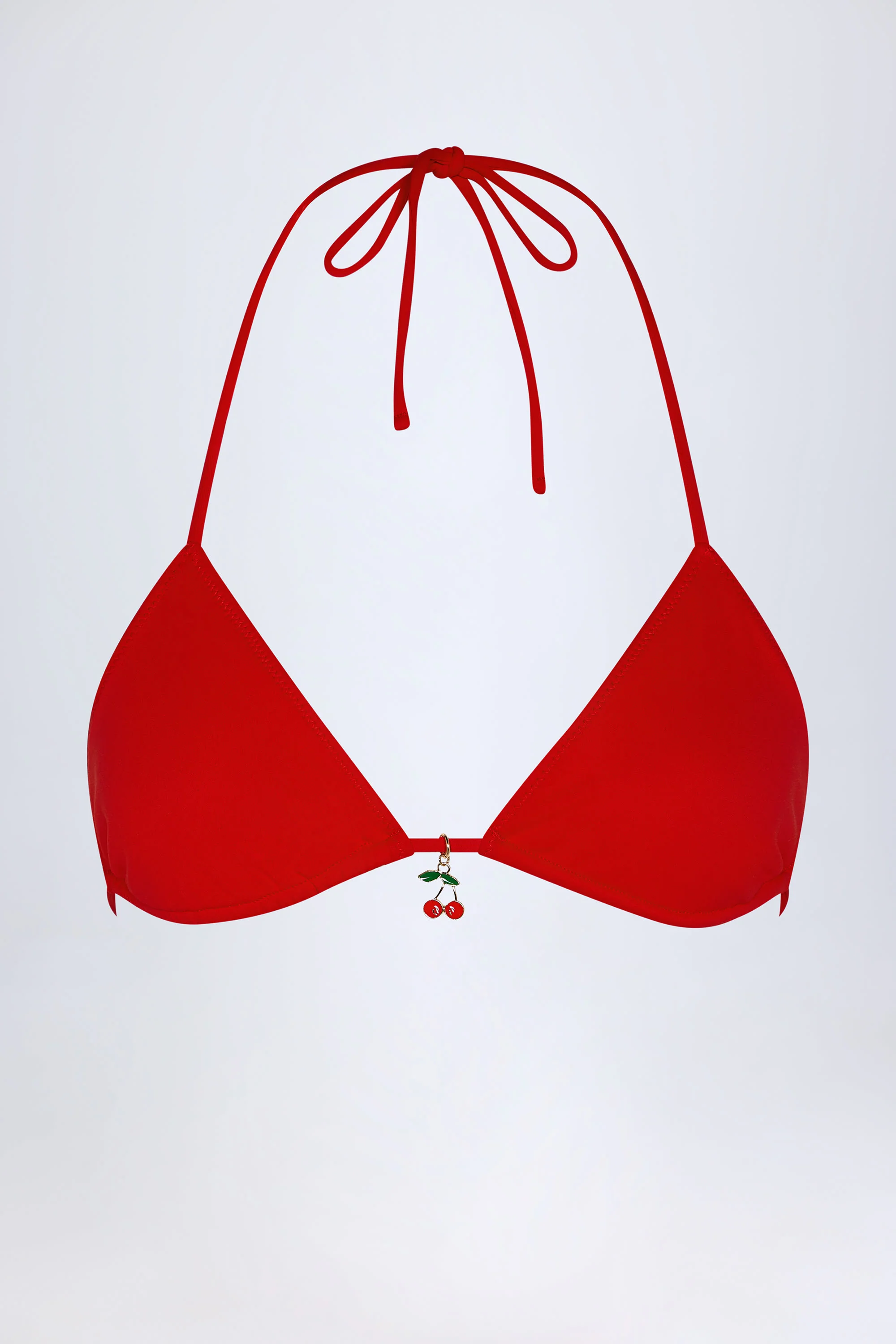 Charm-Detail Triangle Bikini Top in Fiery Red - Image 3