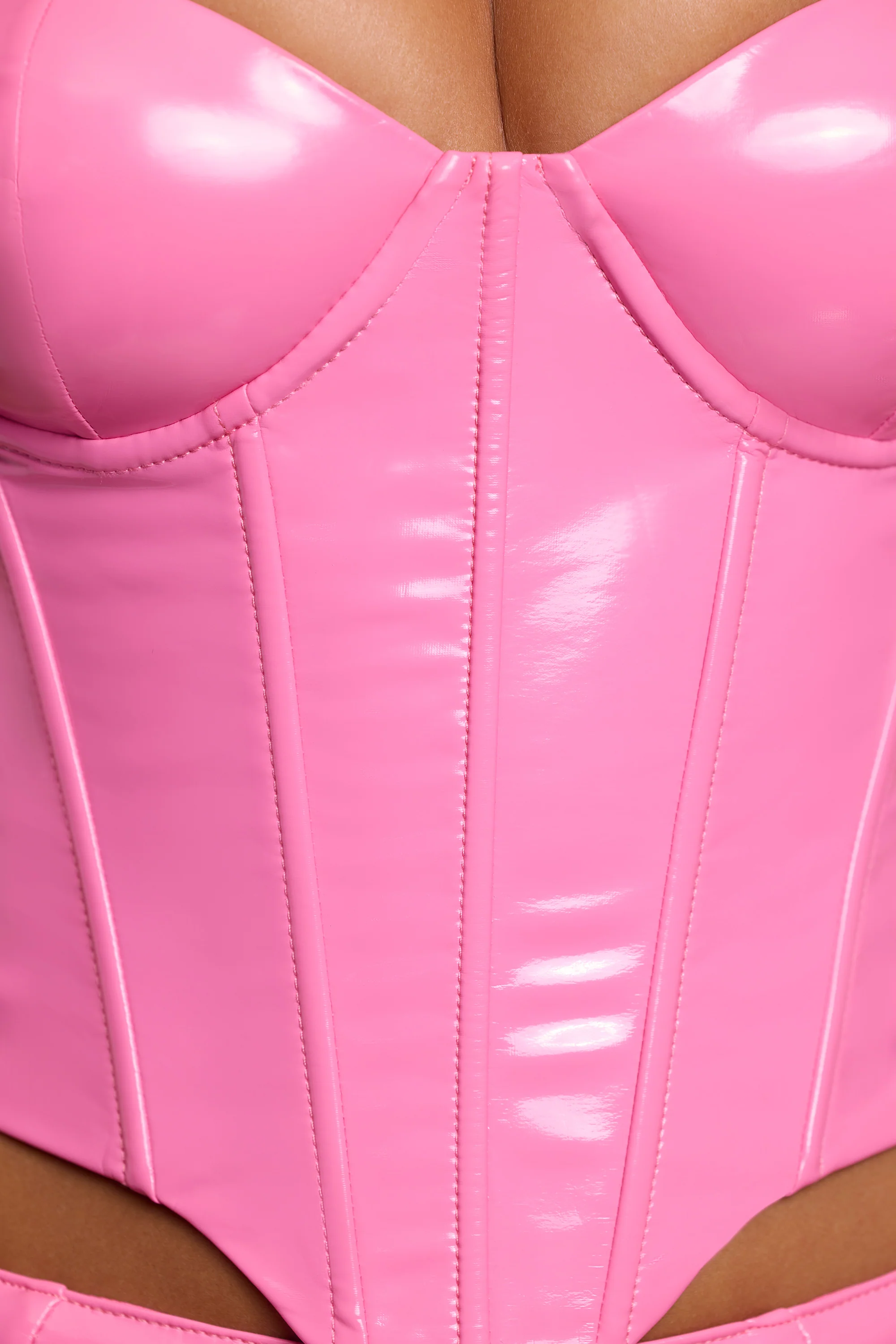 Vinyl Underwired Corset Crop Top in Pink - Image 5