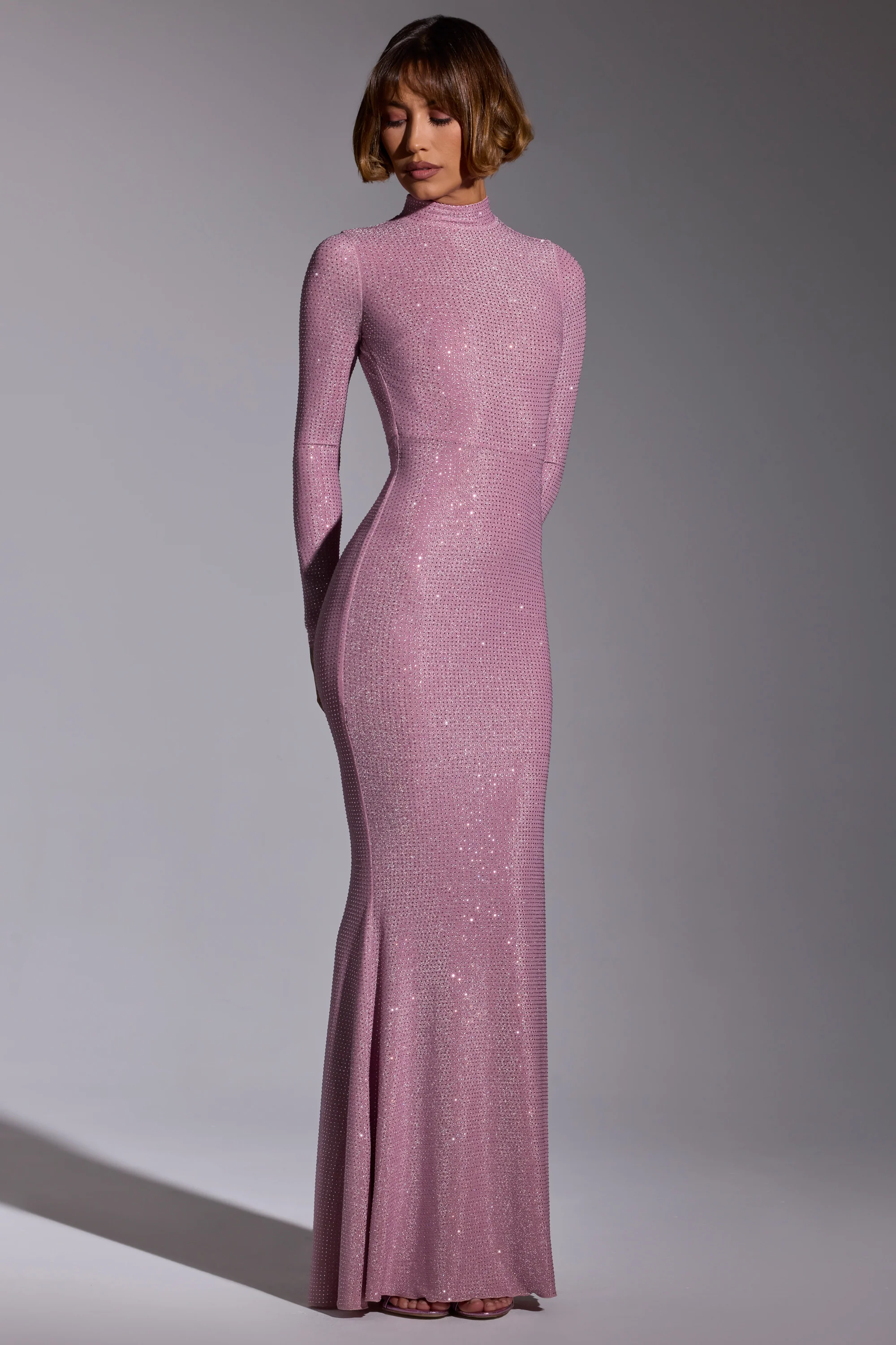 Embellished Long Sleeve Evening Gown in Light Pink - Image 6