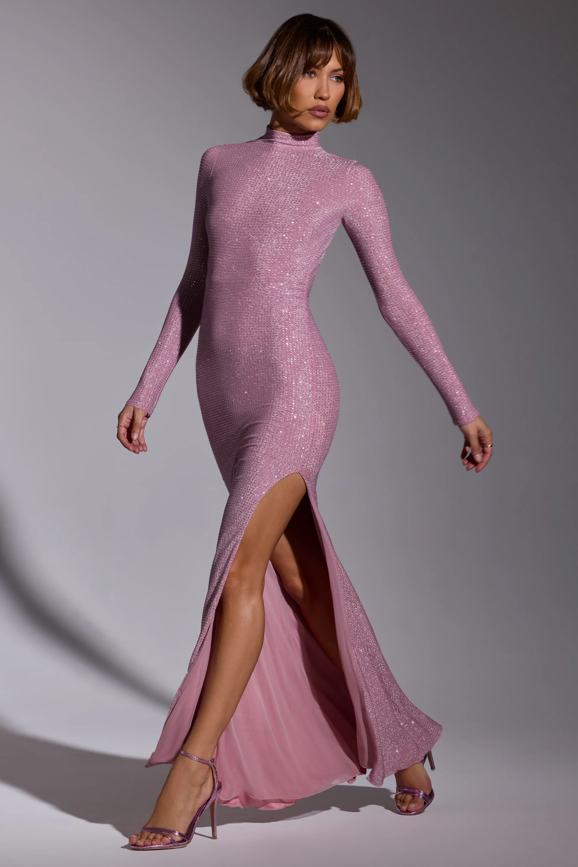 Embellished Long Sleeve Evening Gown in Light Pink - Image 9