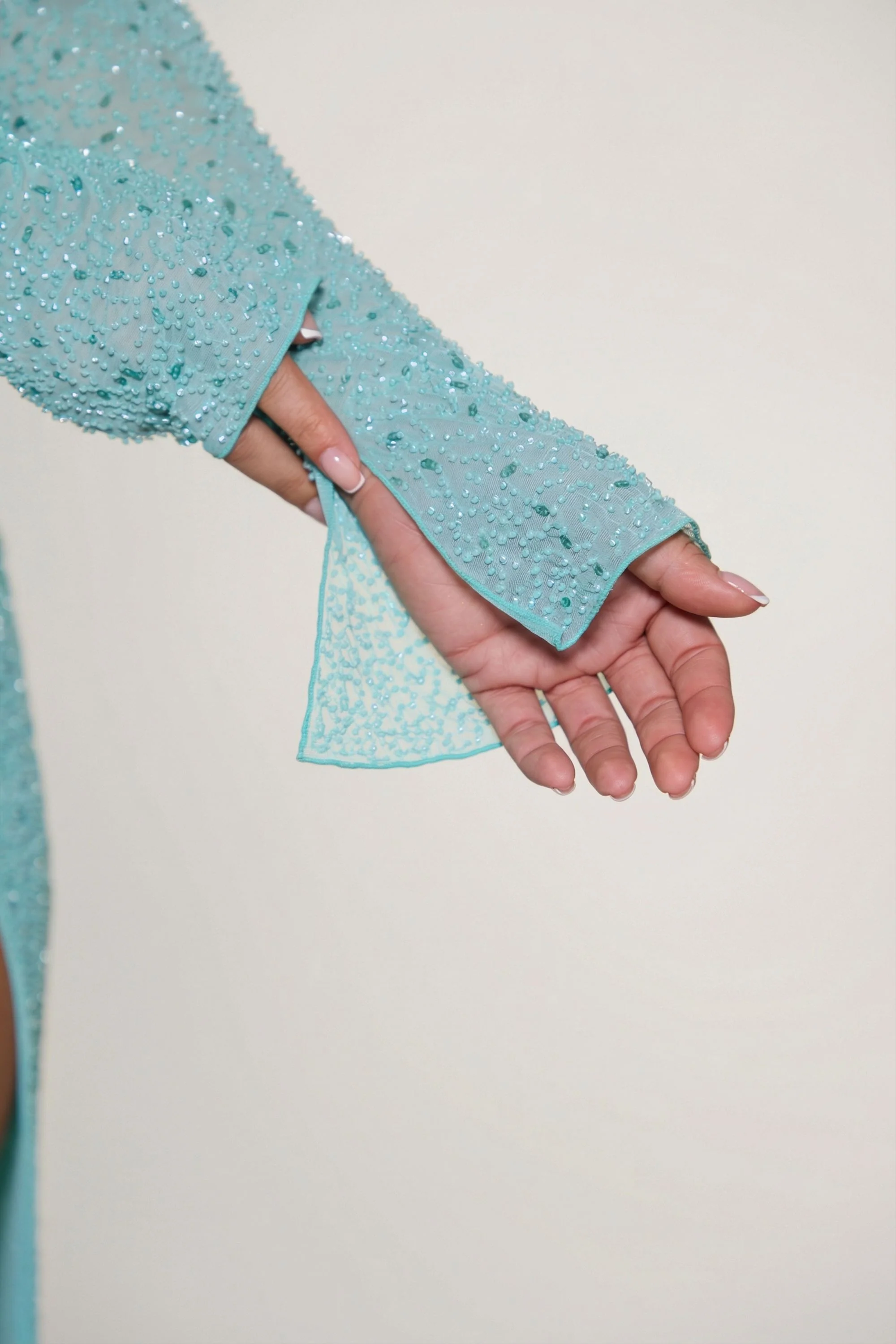 Embellished Cowl Neck Maxi Dress in Aqua - Image 10