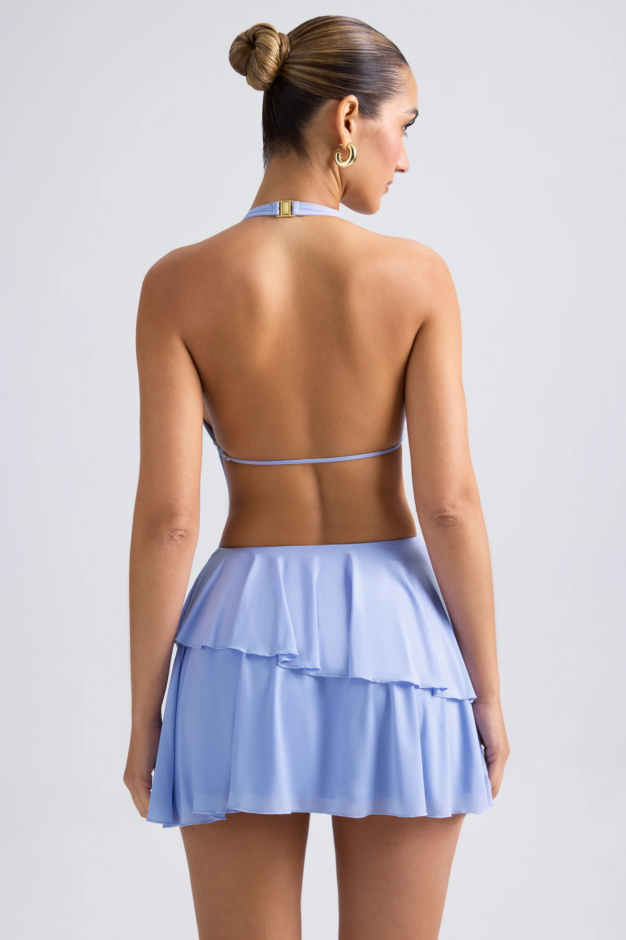 Ruffled Cut-Out Halterneck Mini Dress in Periwinkle Blue - Image 2
