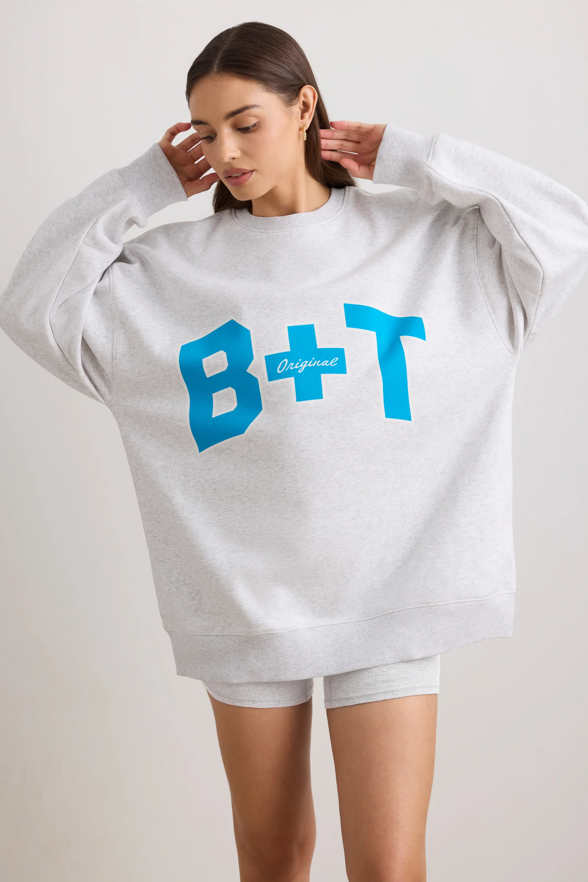 Oversized Crew Neck Sweatshirt in Grey Marl - Image 10