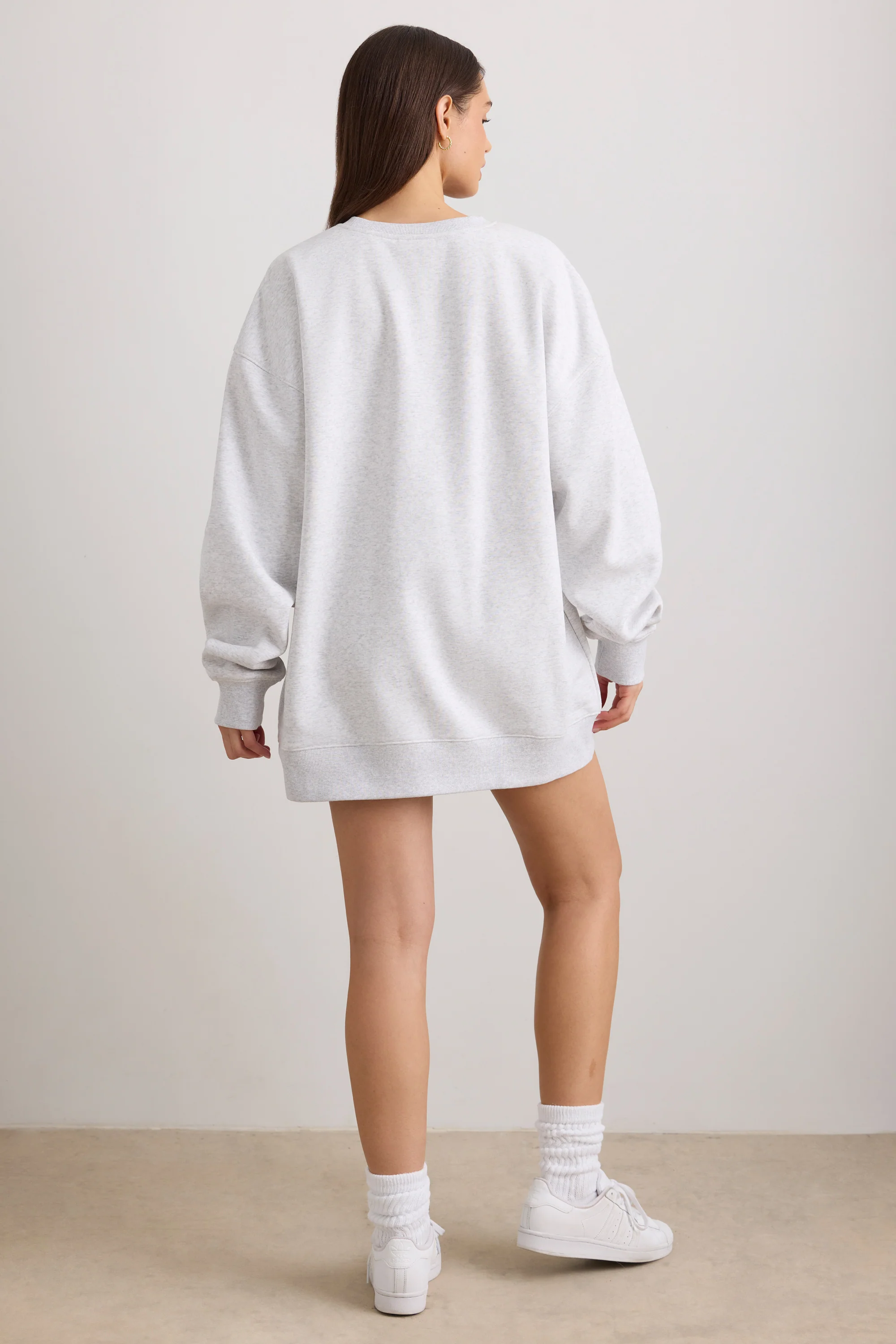 Oversized Crew Neck Sweatshirt in Grey Marl - Image 2