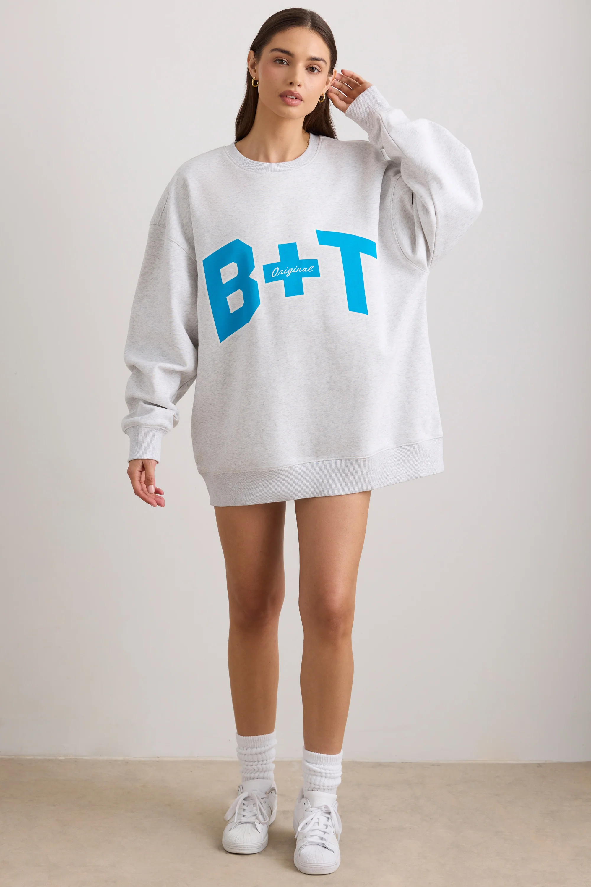 Oversized Crew Neck Sweatshirt in Grey Marl - Image 5