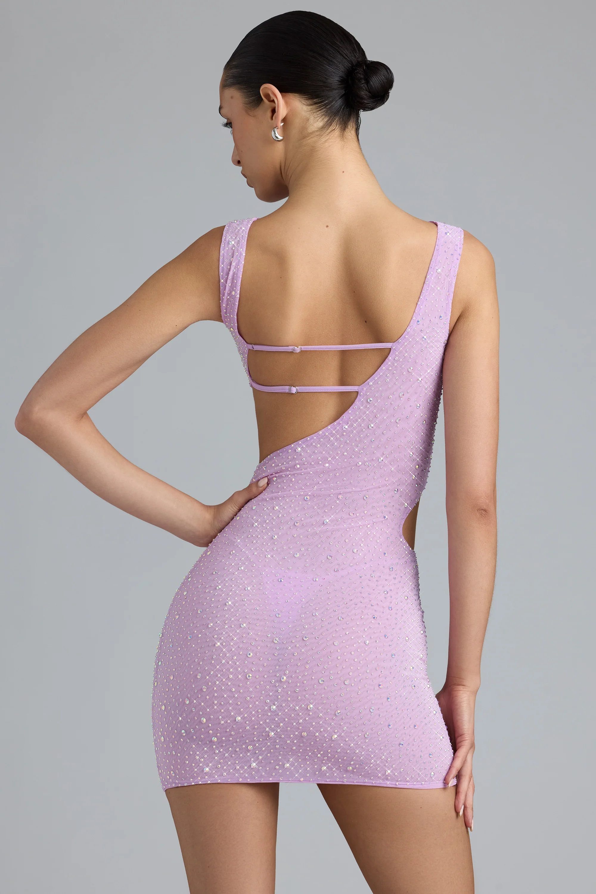 Embellished Cut-Out Mini Dress in Violet Pink - Image 2