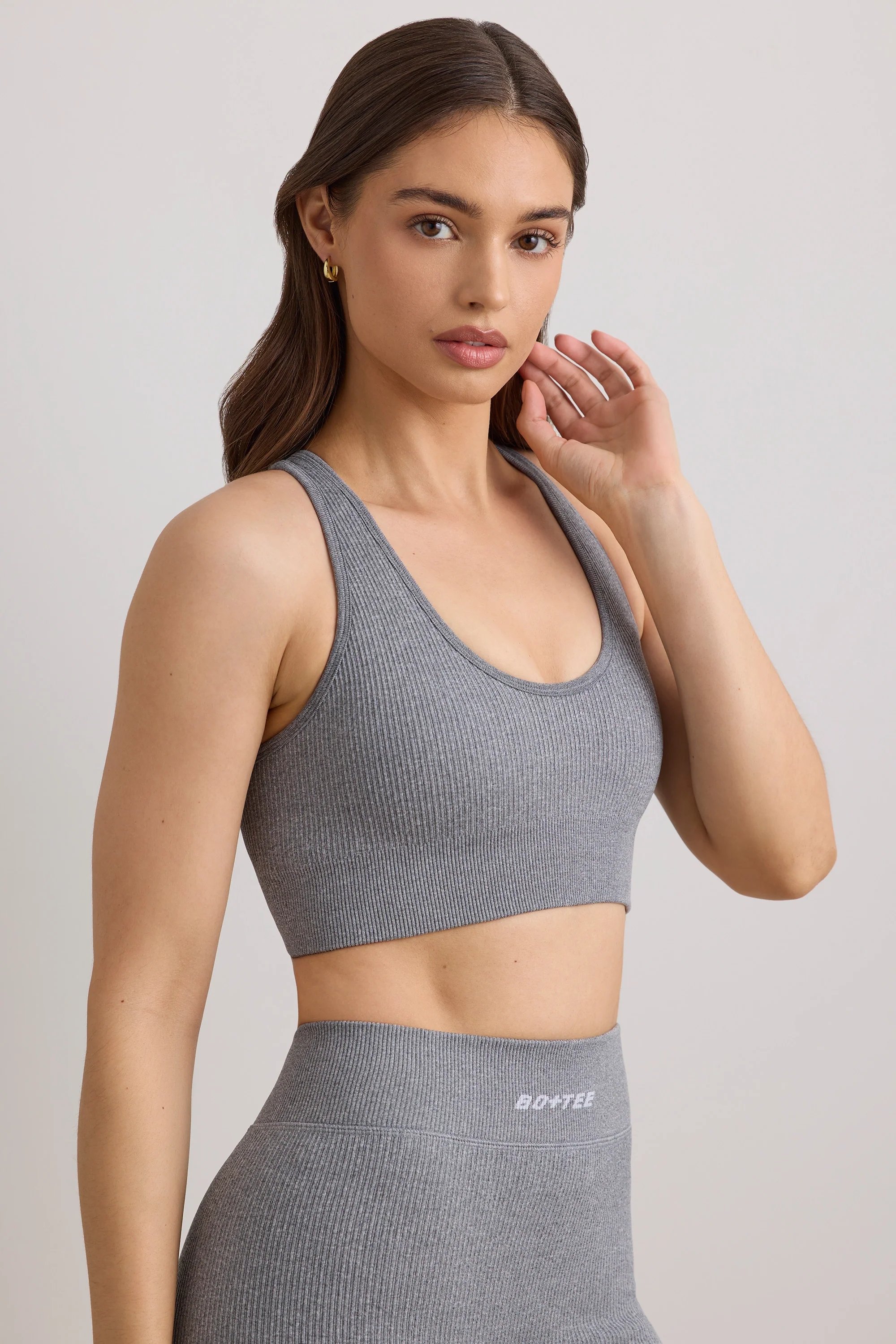 FlexiRib Wide Strap Sports Bra in Grey Melange - Image 10