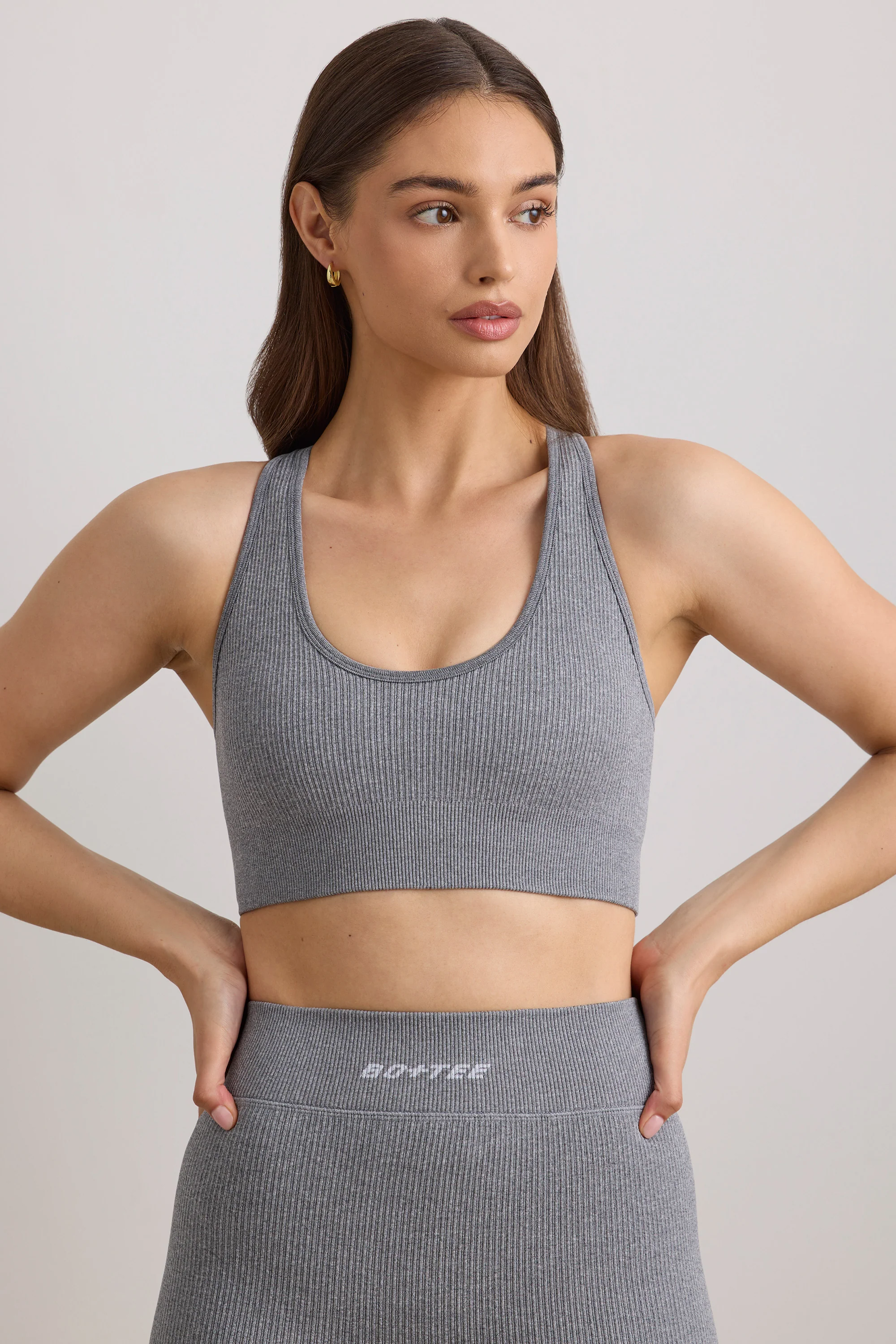 FlexiRib Wide Strap Sports Bra in Grey Melange - Image 2