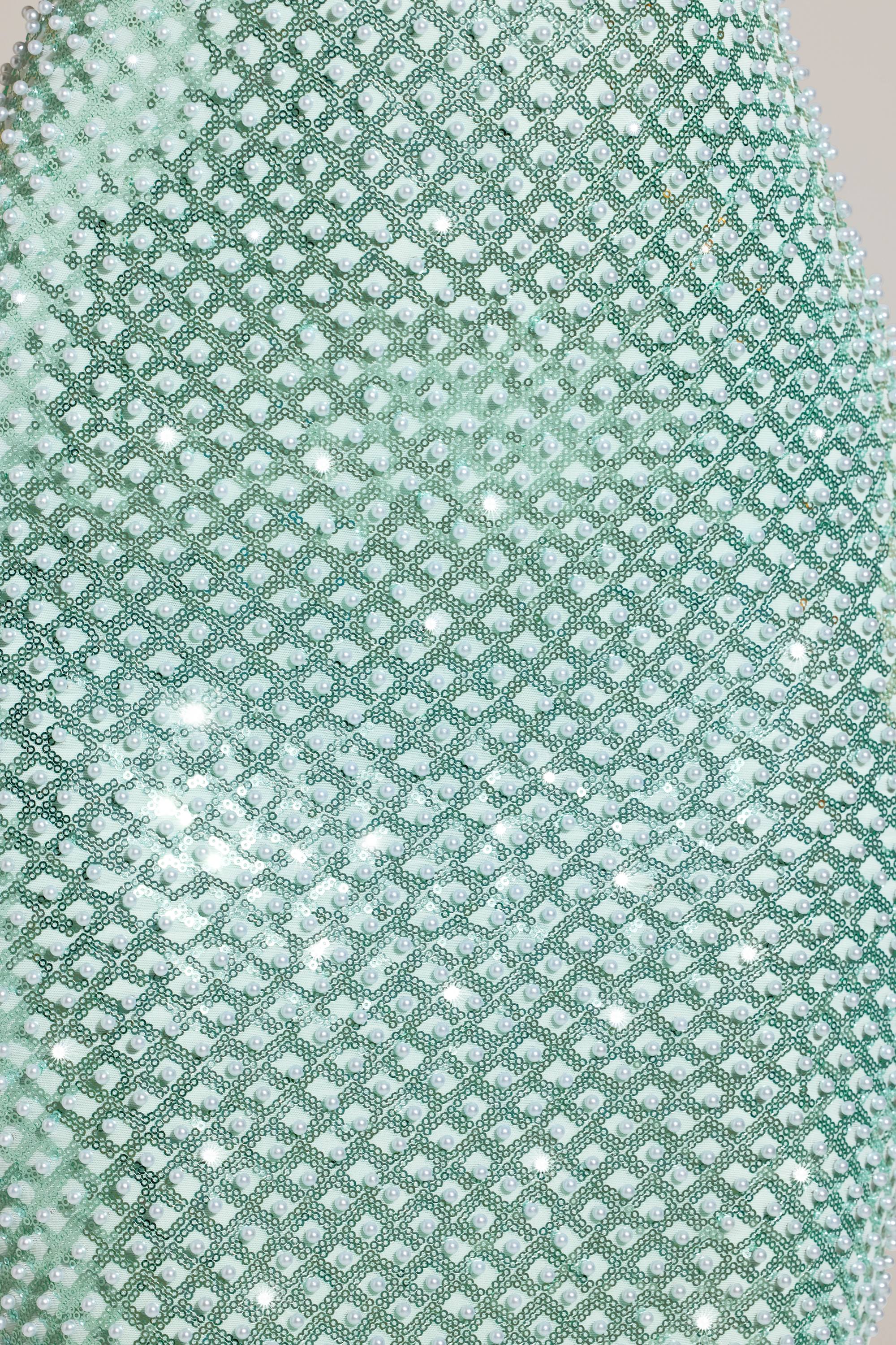 Embellished Cowl-Neck Maxi Dress in Aqua Blue - Image 4