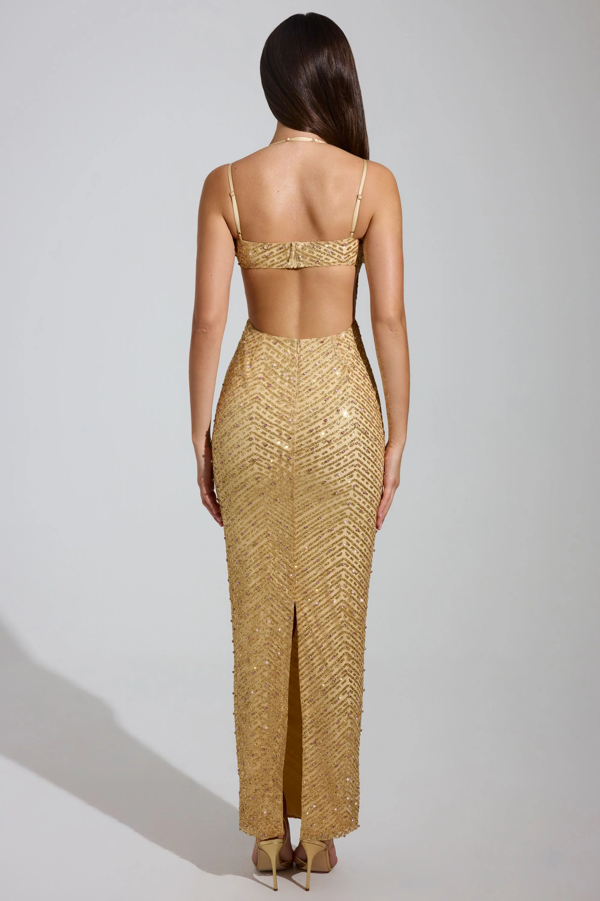 Embellished Cowl-Neck Maxi Dress in Gold - Image 2