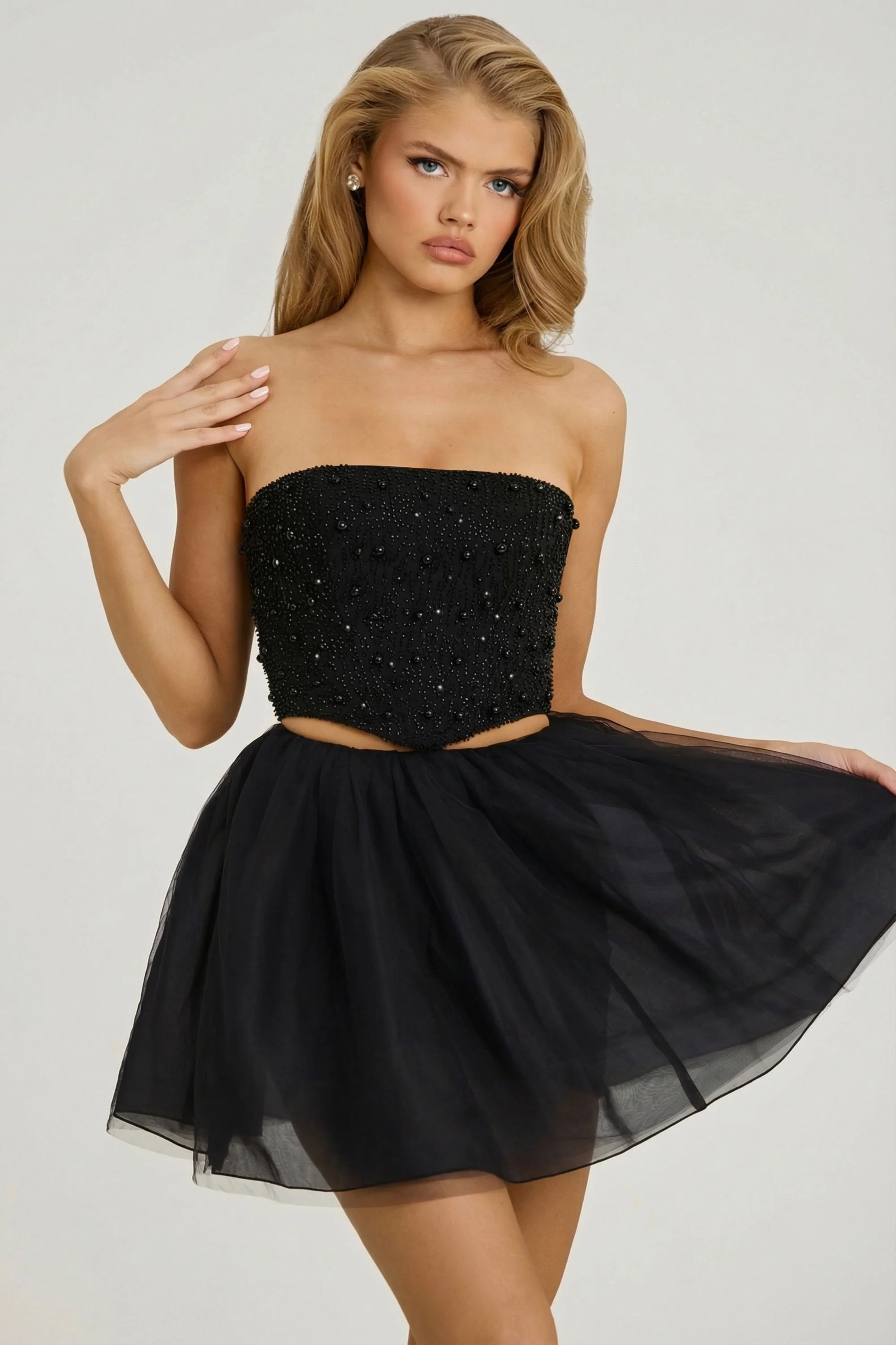 High Waist Tulle Mini Skirt in Black - Image 8